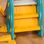Voir la diapositive 3 : HOMCOM Toboggan et balançoire pour enfants 4 en 1 avec panier de basket, siège réglable, 152x149x107cm, bleu et jaune