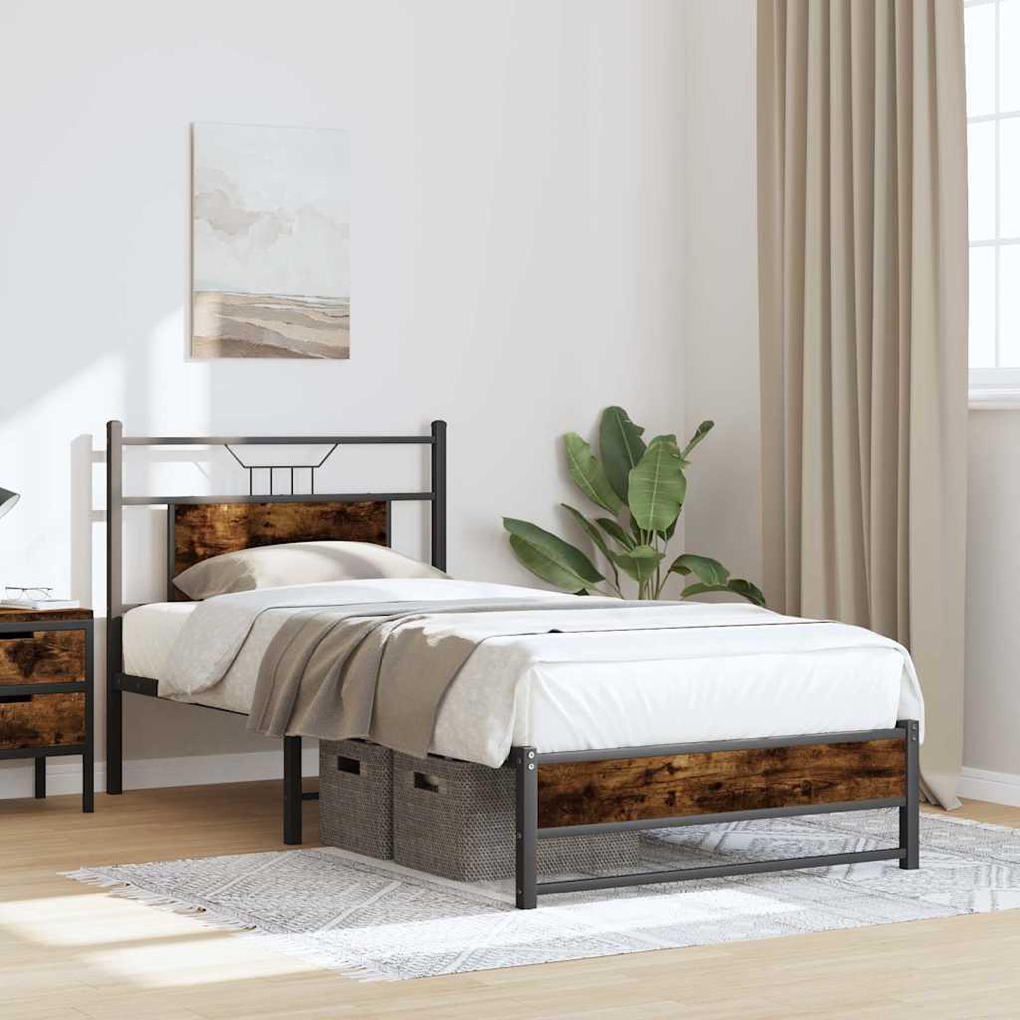 Voir la diapositive 4 : VIDAXL Cadre de lit sans matelas chene fume 90x200cm bois d'ingenierie