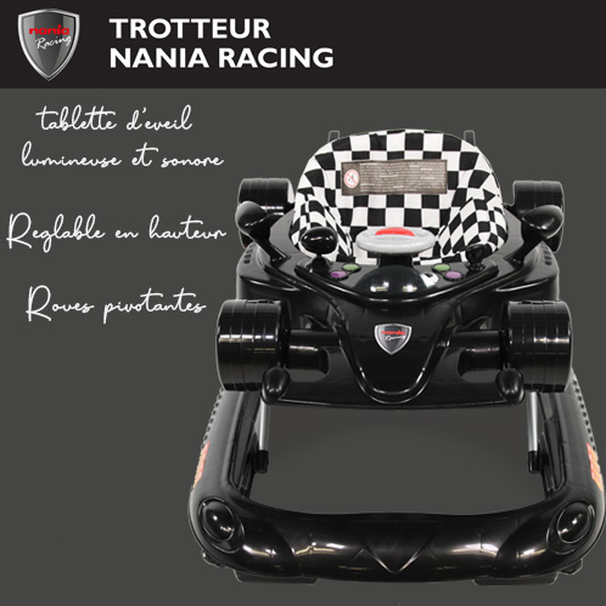 Voir la diapositive 3 : NANIA Trotteur bébé racing de 9 à 12kg noir