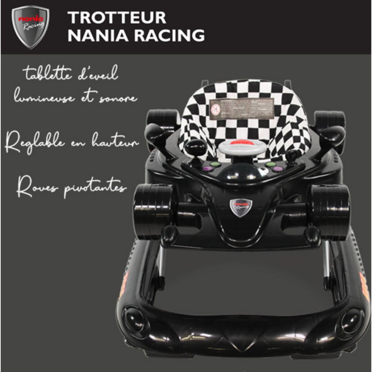NANIA Trotteur bébé racing de 9 à 12kg noir