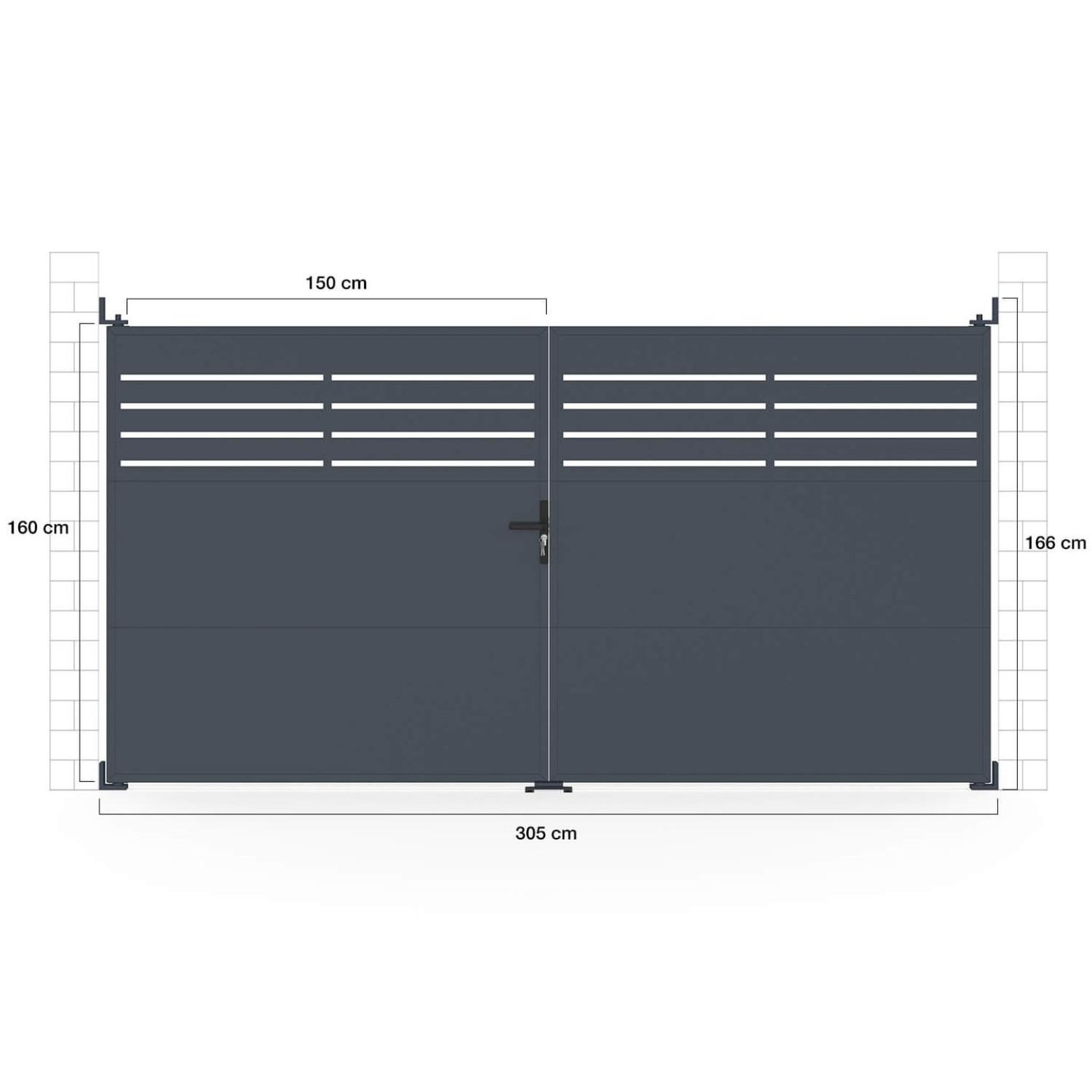 Voir la diapositive 5 : ID MARKET Portail battant 300 x 160 cm en acier ajouré gris anthracite