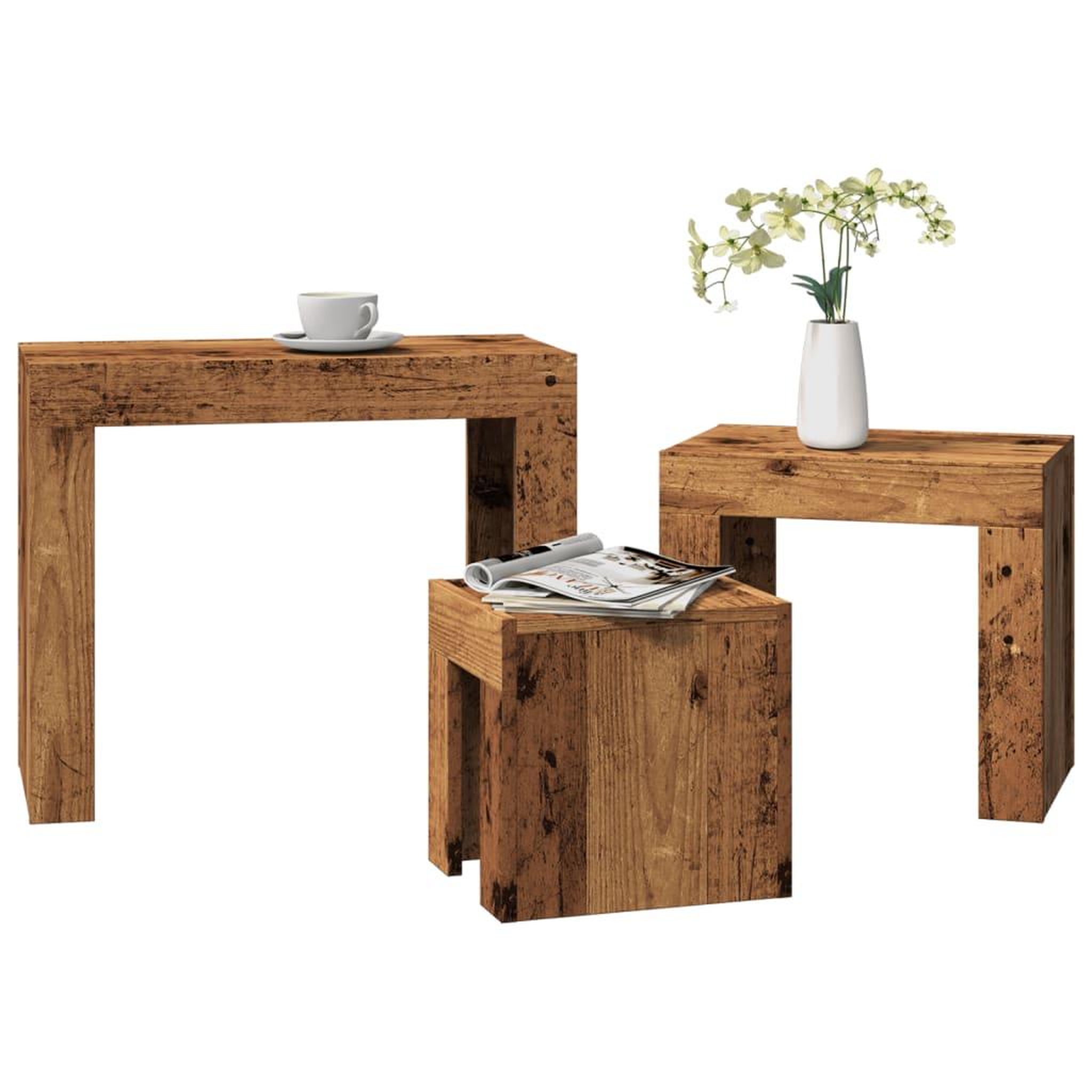 VIDAXL Tables basses gigognes 3 pcs vieux bois bois d'ingenierie