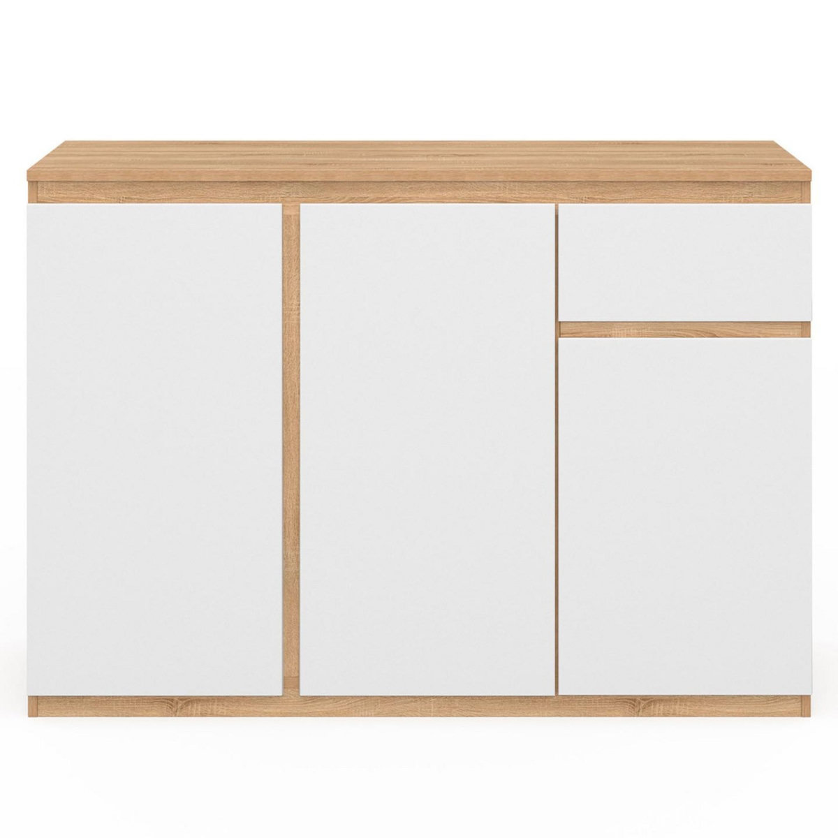 ID MARKET Buffet 100 cm TOMI 3 portes et 1 tiroir blanc et bois