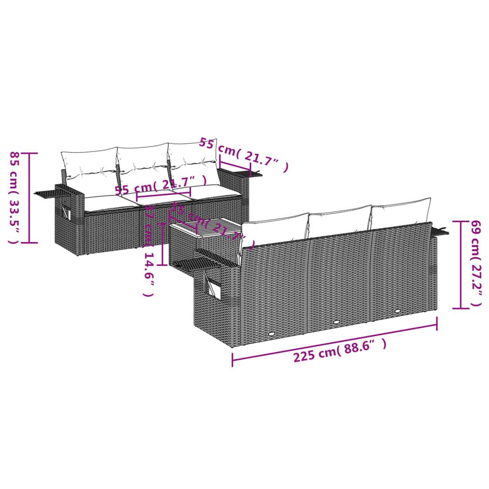 Voir la diapositive 6 : VIDAXL Salon de jardin 7 pcs avec coussins noir resine tressee