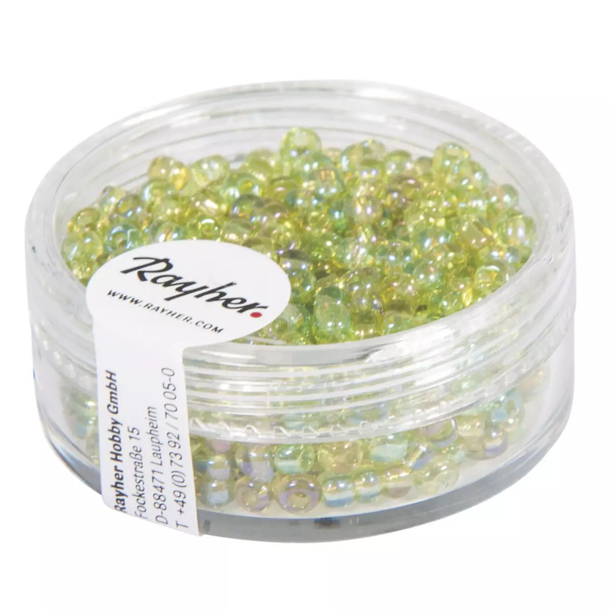 Rayher Rocailles, 2,6mm ø, transparentes lustré, vert clair, boîte 17 g