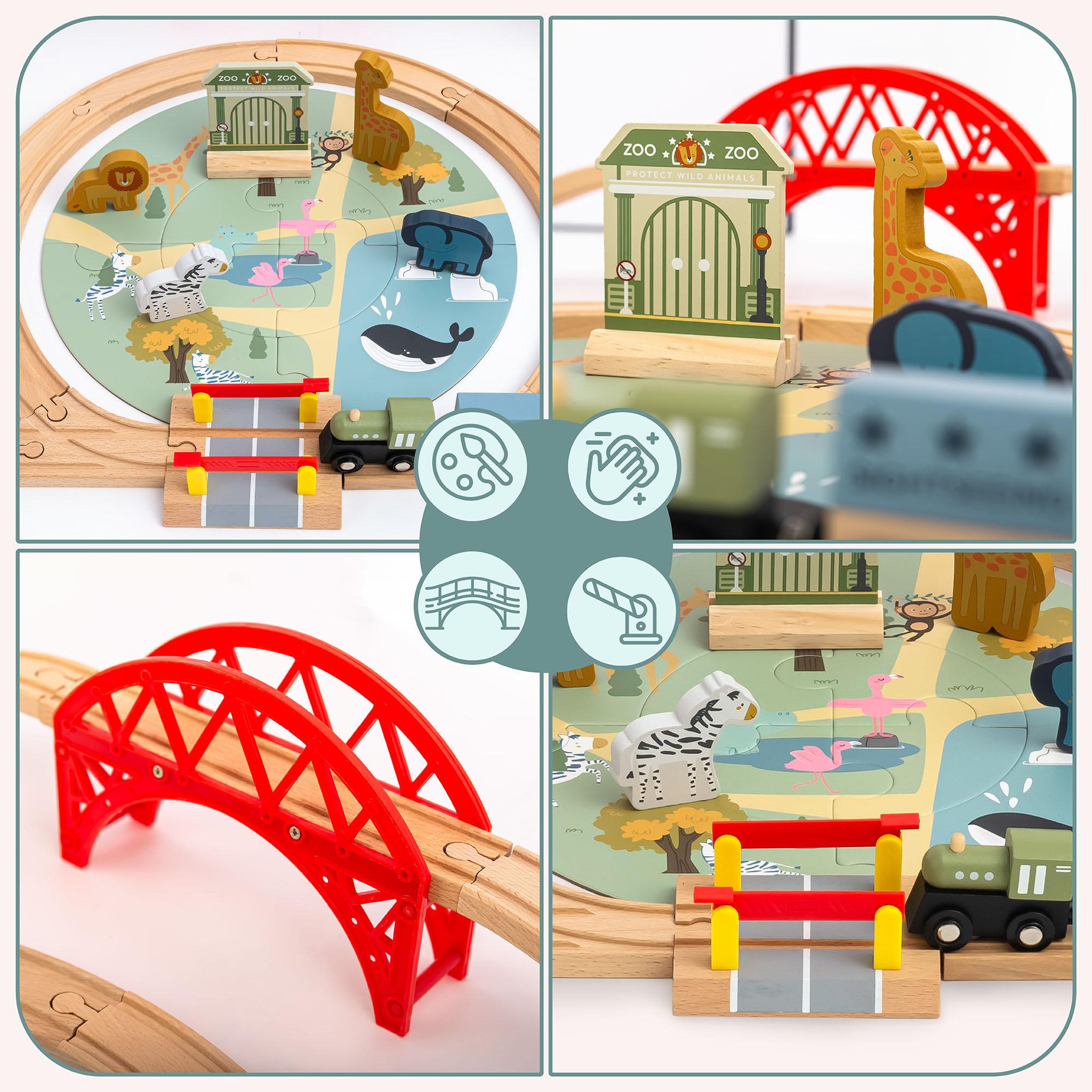 Voir la diapositive 4 : MAMABRUM Circuit Train Bois Enfant Mamabrum Rail Zoo Safari Puzzle 106x55 cm Jouet 3 Ans
