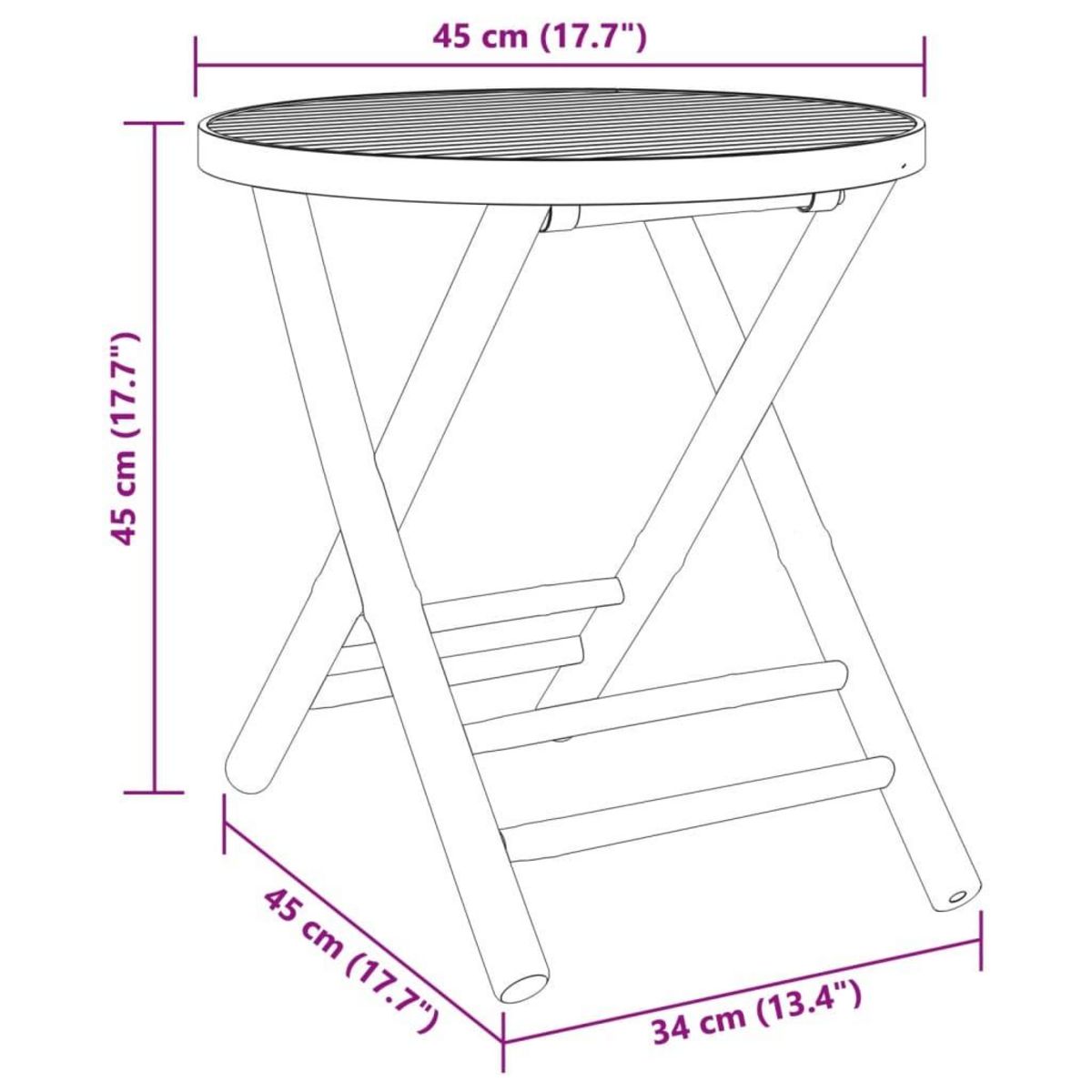 VIDAXL Table de jardin pliable Ø45x45 cm bambou