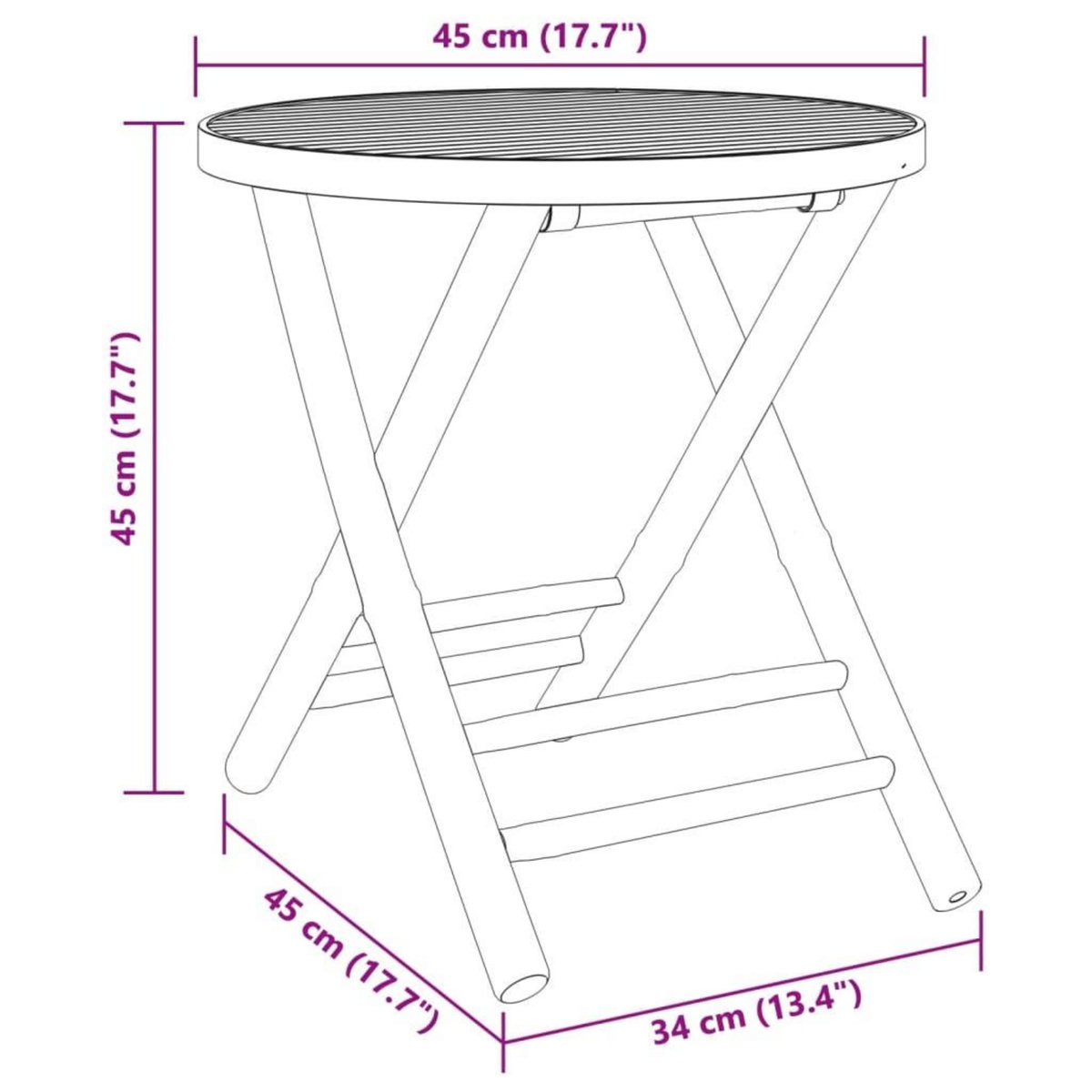 VIDAXL Table de jardin pliable Ø45x45 cm bambou
