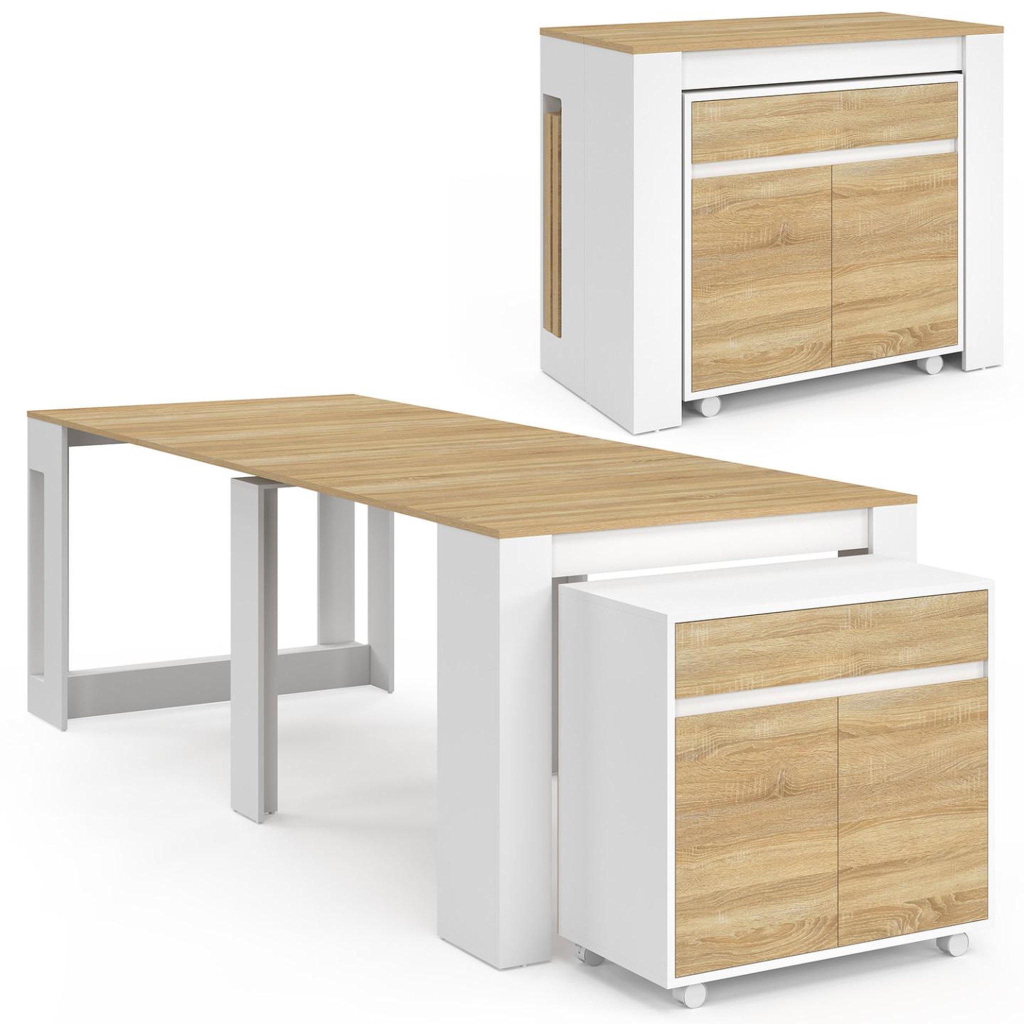 ID MARKET Table buffet extensible orlando 10 personnes 235 cm bois blanc et façon hêtre