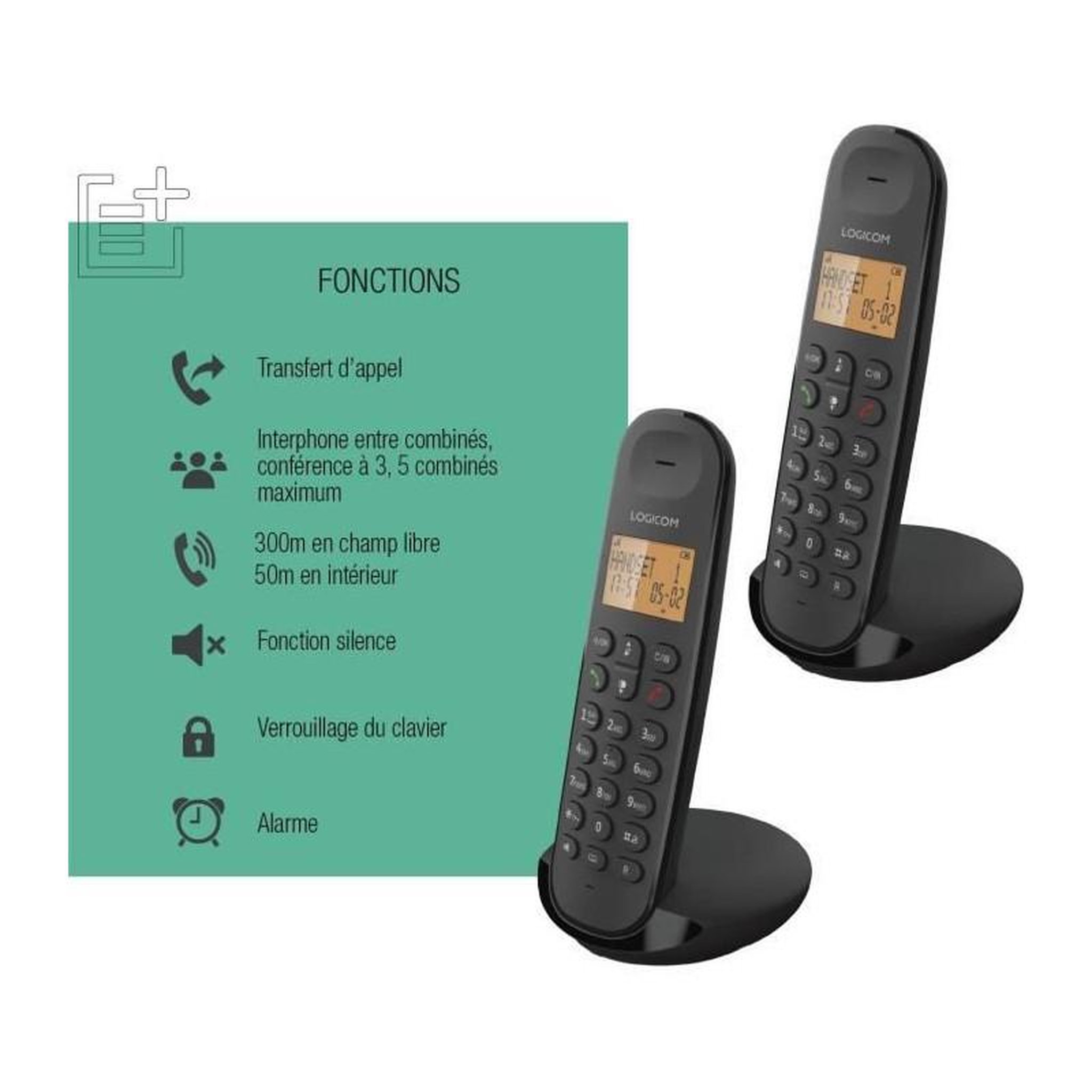 Voir la diapositive 5 : Logicom Téléphone fixe sans fil - LOGICOM - DECT ILOA 250 DUO - Noir - Sans répondeur