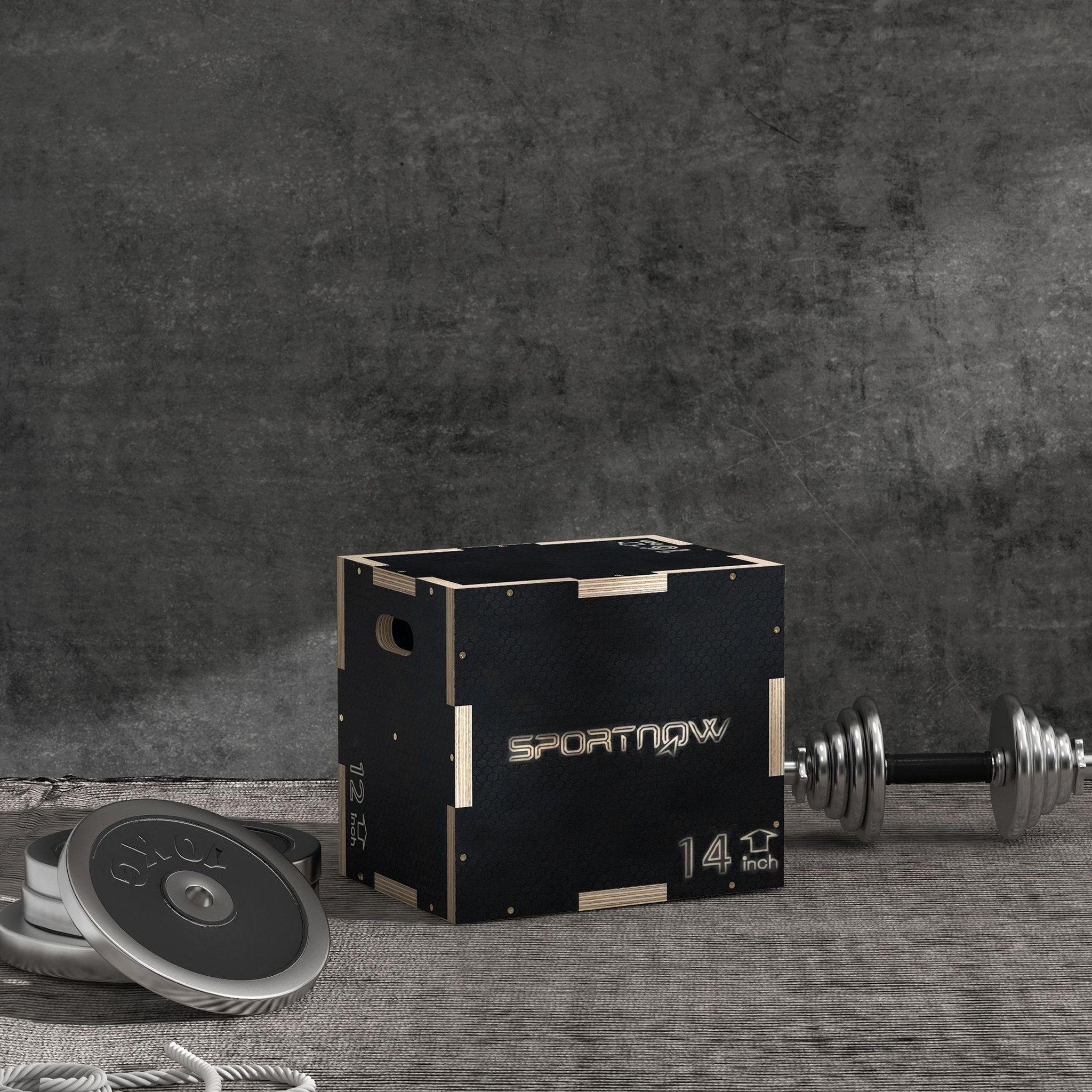 Voir la diapositive 2 : HOMCOM Box jump - box de pliométrie - boite de saut - 3 hauteurs 30/35/40H cm - charge max. 120 Kg - bois surface antidérapante noir