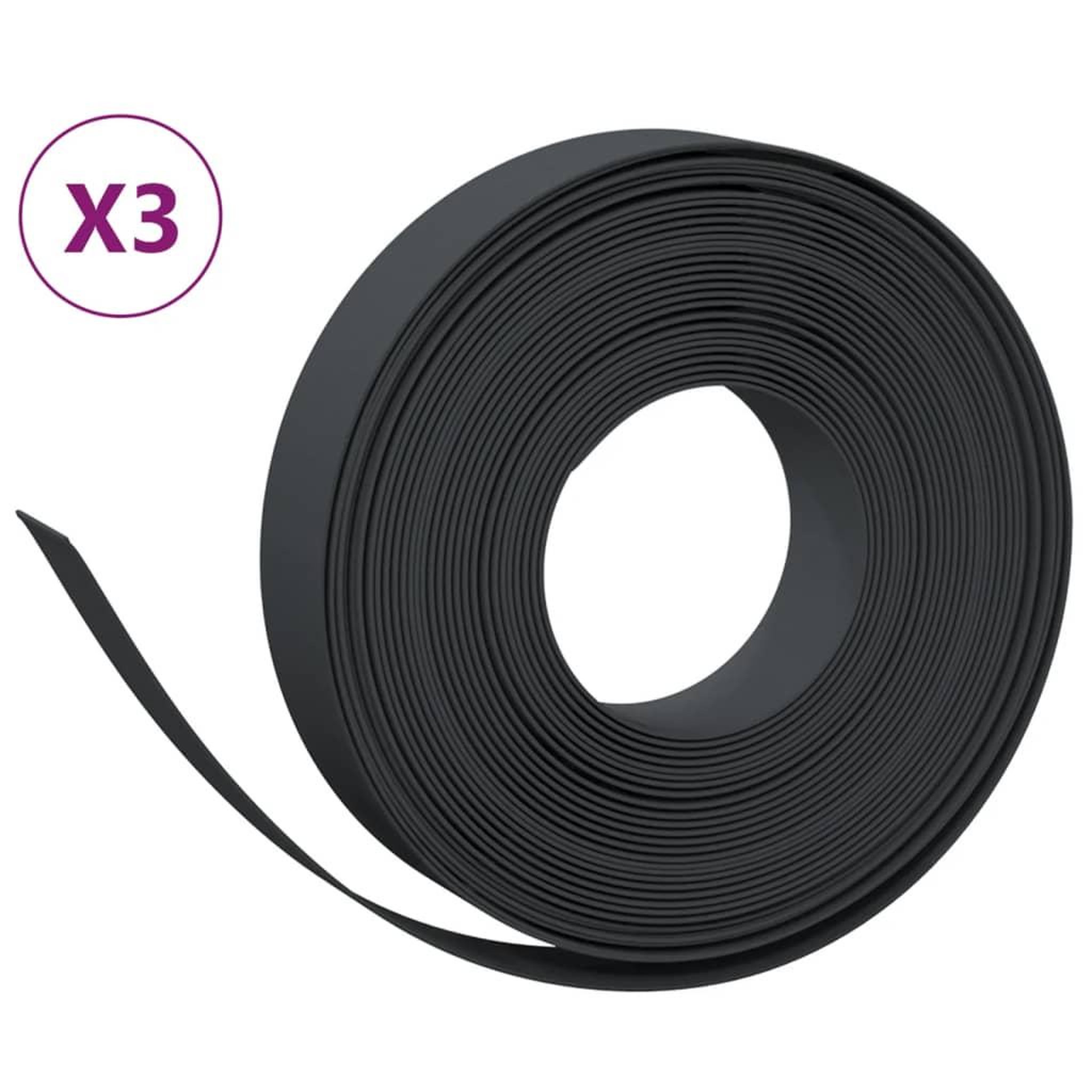 Voir la diapositive 2 : VIDAXL Bordures de jardin 3 pcs noir 10 m 10 cm polyethylene