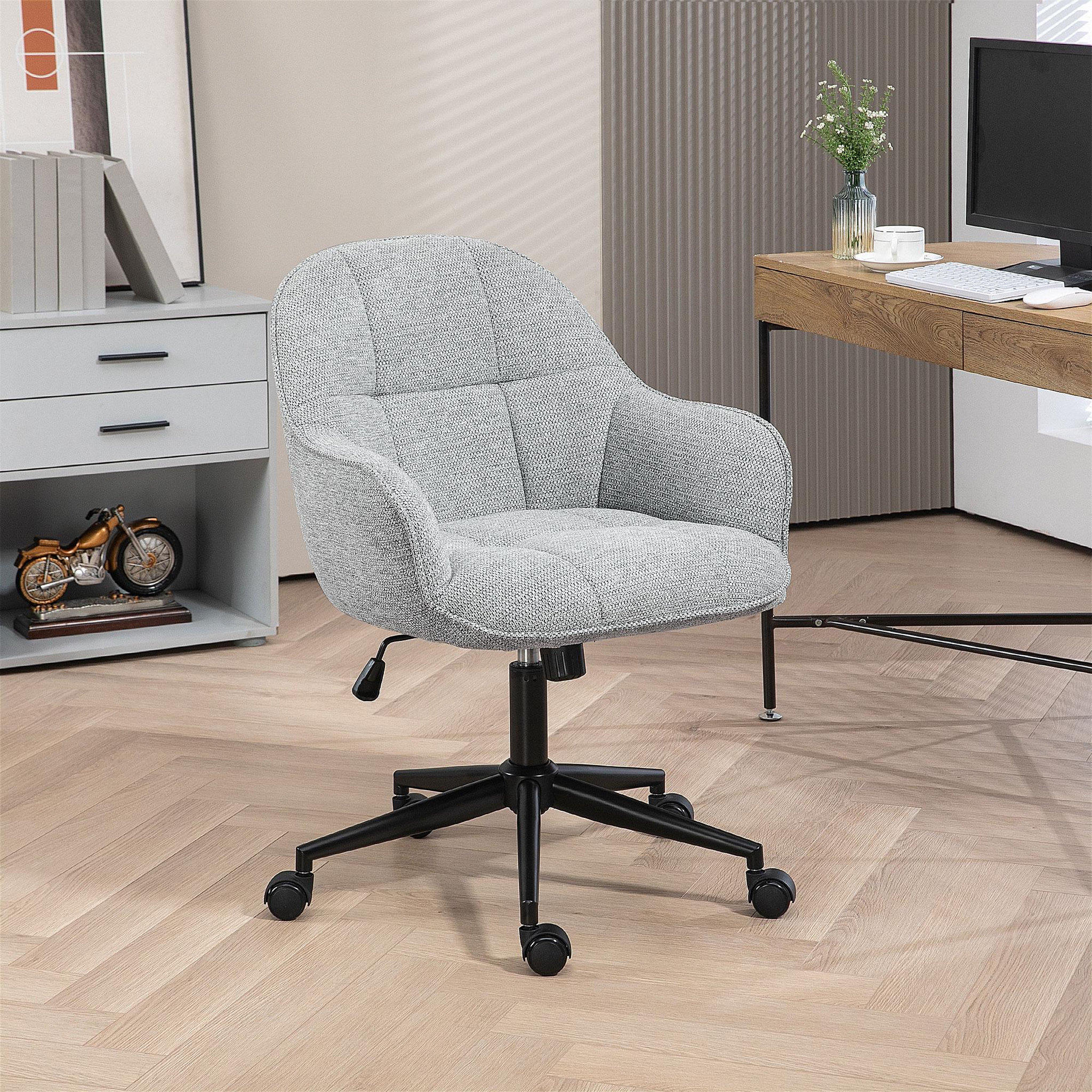 Voir la diapositive 2 : HOMCOM Chaise de bureau design Chesterfield dossier assise effet capitonnée hauteur réglable pivotante métal noir tissu gris