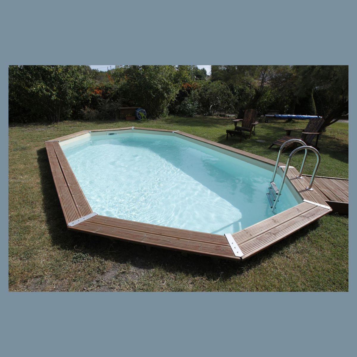 Ubbink Piscine hors sol  en bois octogonale liner beige 3,55 x 4,90-H,130 m AZURA