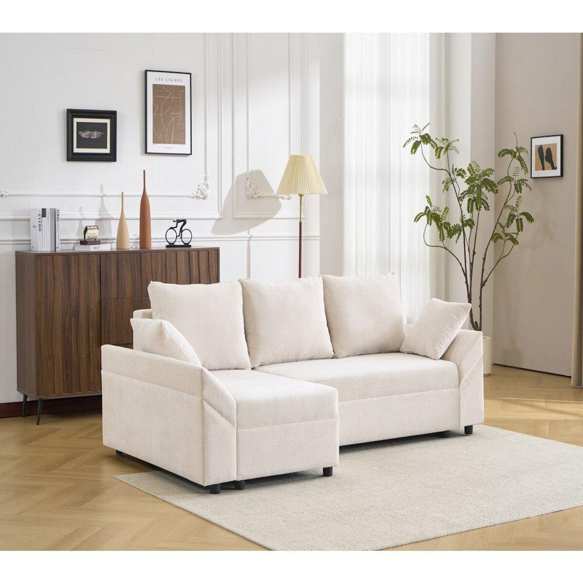 Habitat et Jardin Canapé d'angle convertible et reversible en tissu texturé  Vaugirard II  - 3 places - Beige