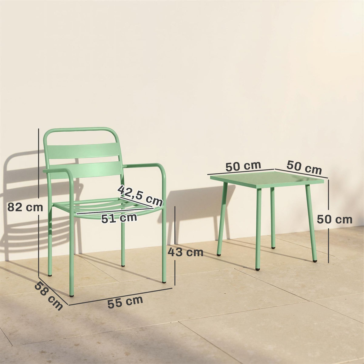 OUTSUNNY Ensemble bistro de jardin 3 pièces métal style vintage vert pastel
