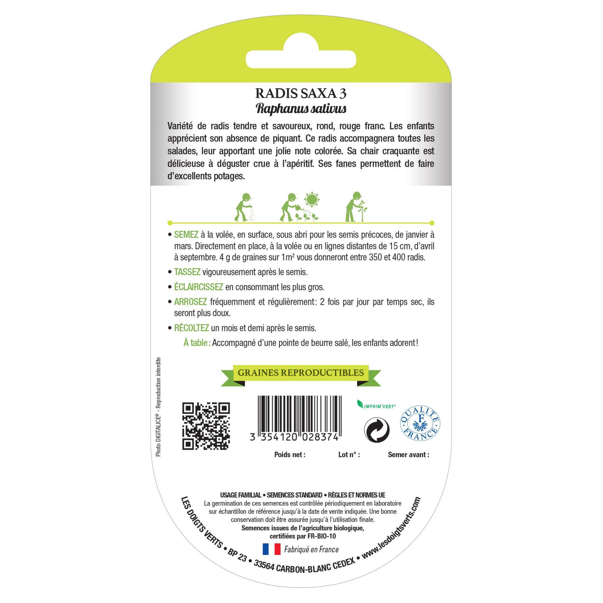 Voir la diapositive 2 : LES DOIGTS VERTS Graines de radis saxa 3 BIO Les Doigts Verts