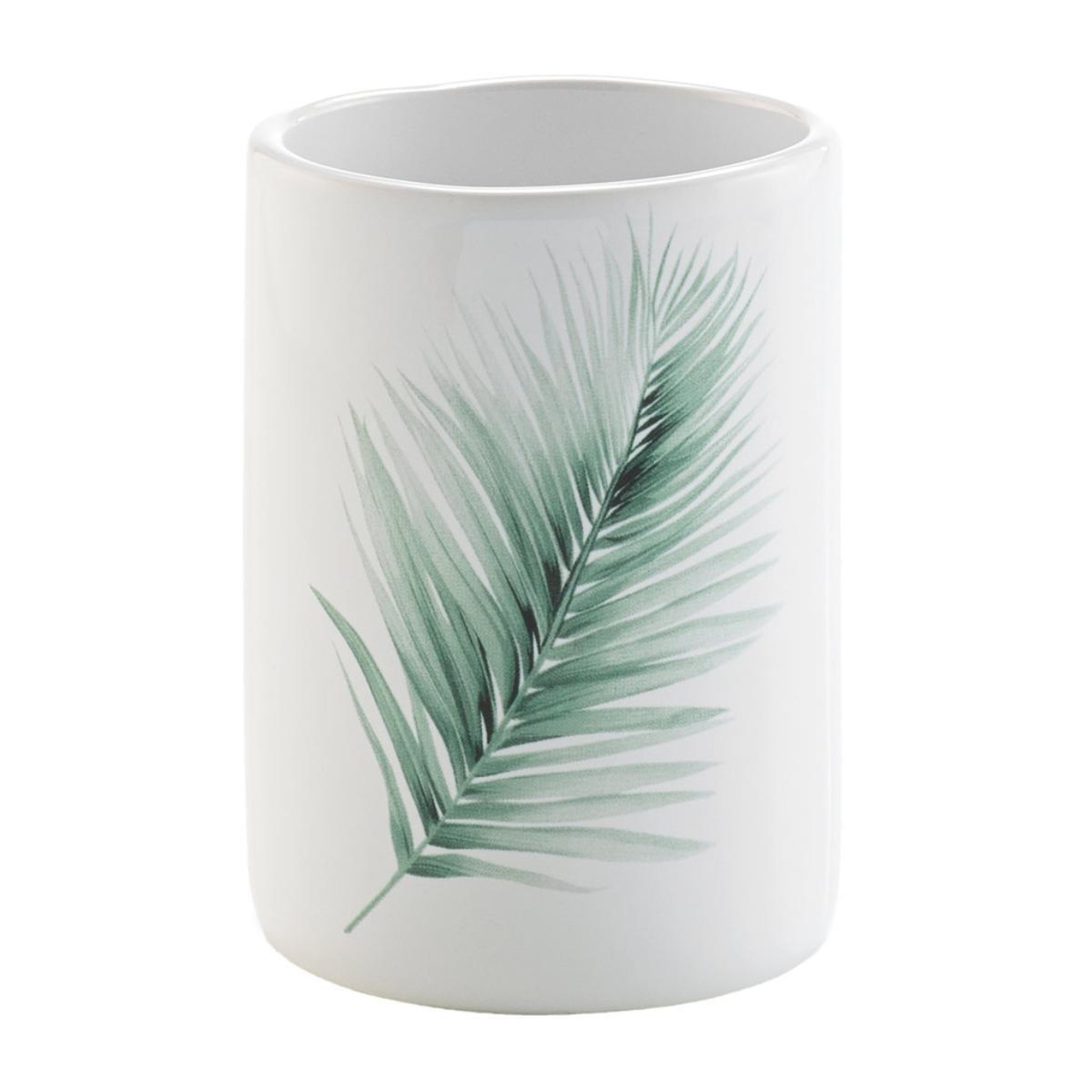 Douceur d'Intérieur Gobelet salle de bain céramique  havane  10cm blanc