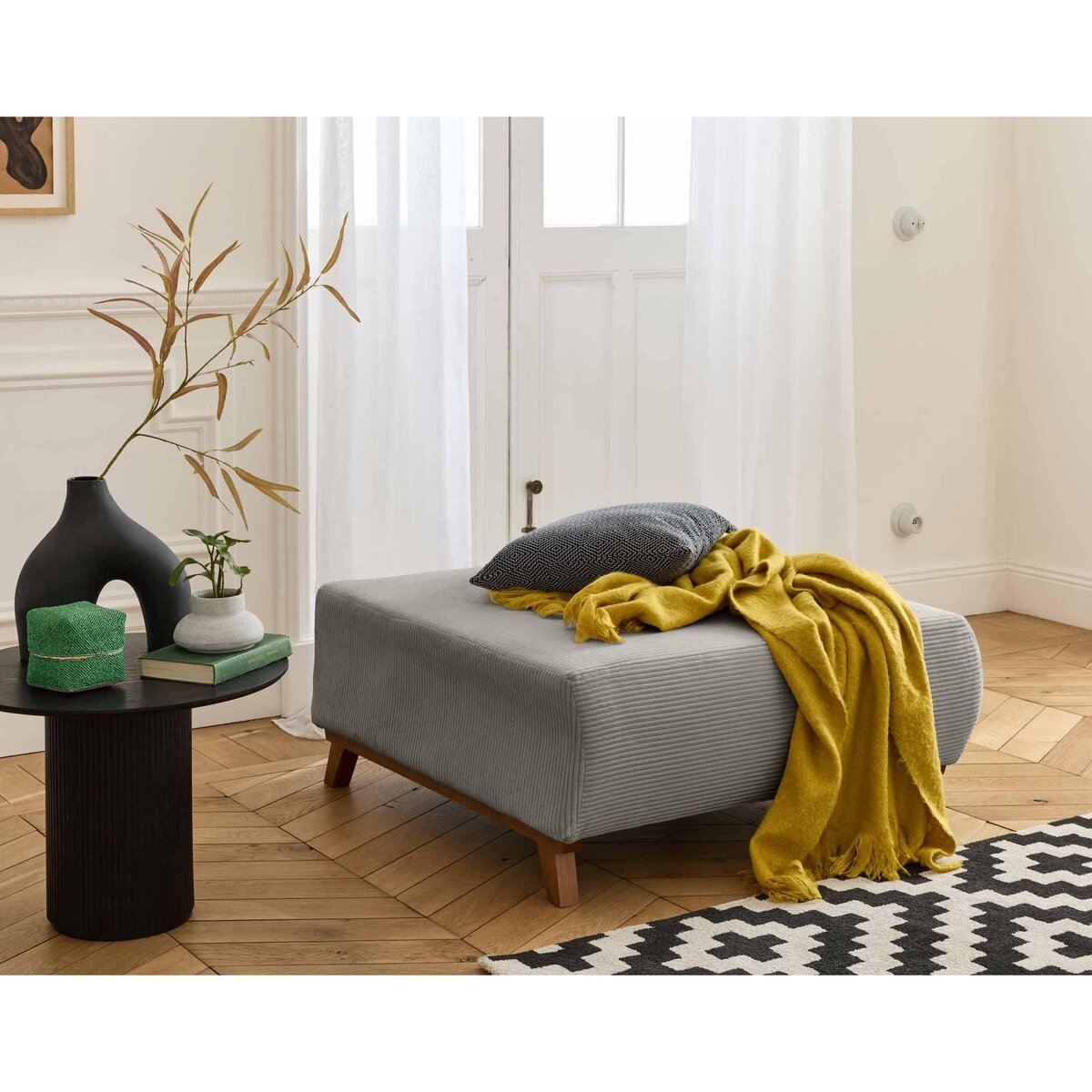 BEST MOBILIER Cristal - pouf modulable - 95 cm - en velours côtelé