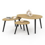 Voir la diapositive 1 : ID MARKET Lot de 3 tables basses gigognes GAIA bois et pieds noirs scandinave