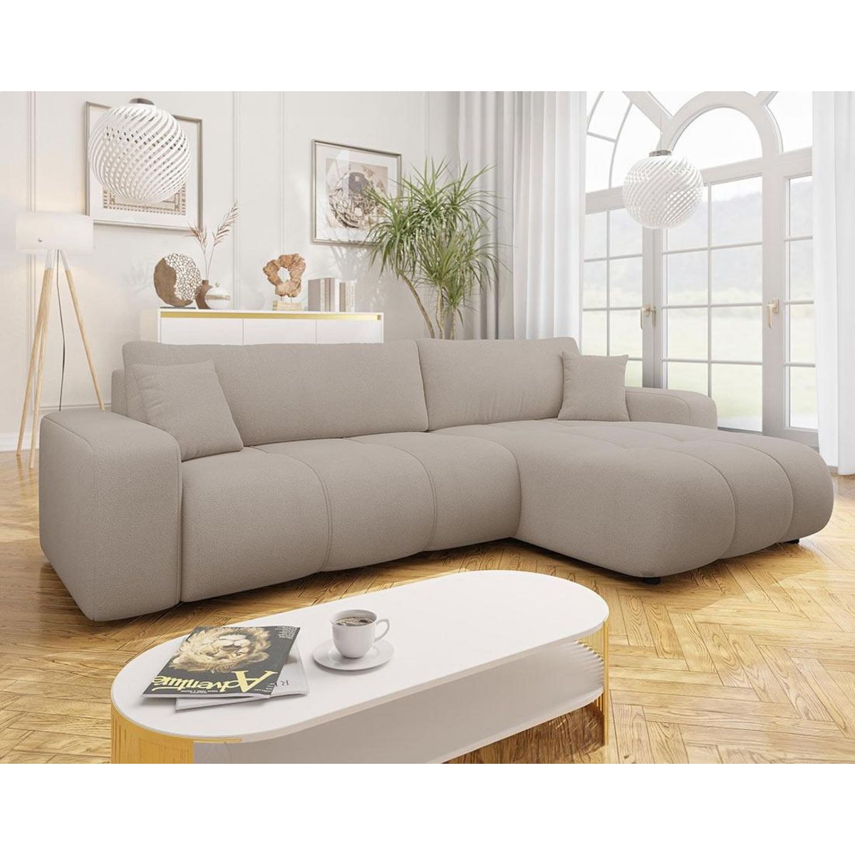 BEST MOBILIER Nicole - canapé d'angle réversible 5 places convertible avec coffre en tissu