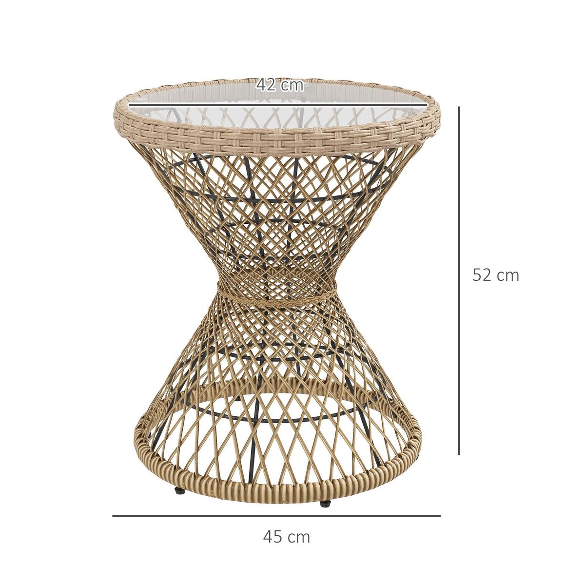 OUTSUNNY Table basse ronde de jardin en résine aspect rotin métal et plateau verre trempé Ø 45 x 52H cm beige