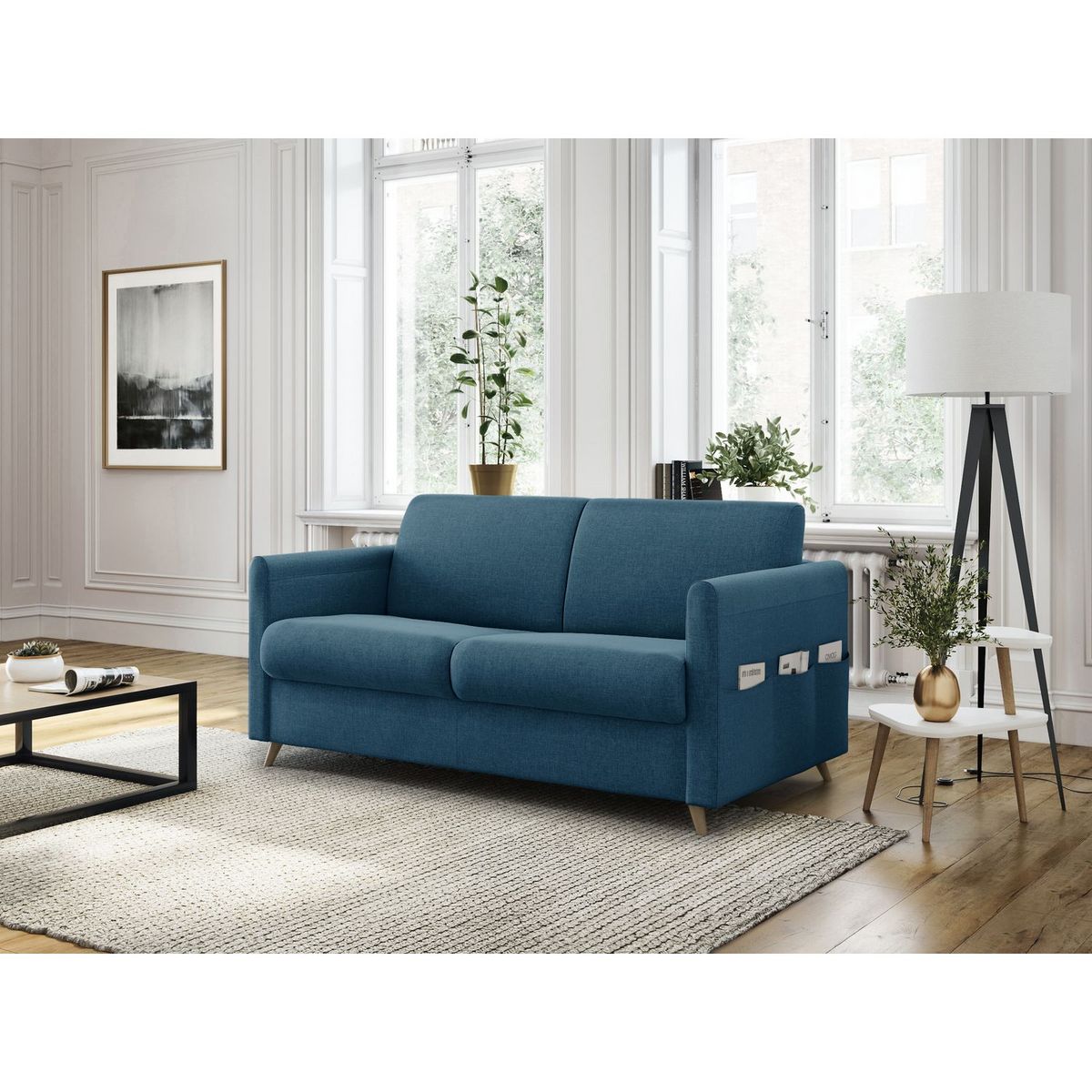 Canapé convertible  140 cm système couchage express 3 places en tissu TAMY