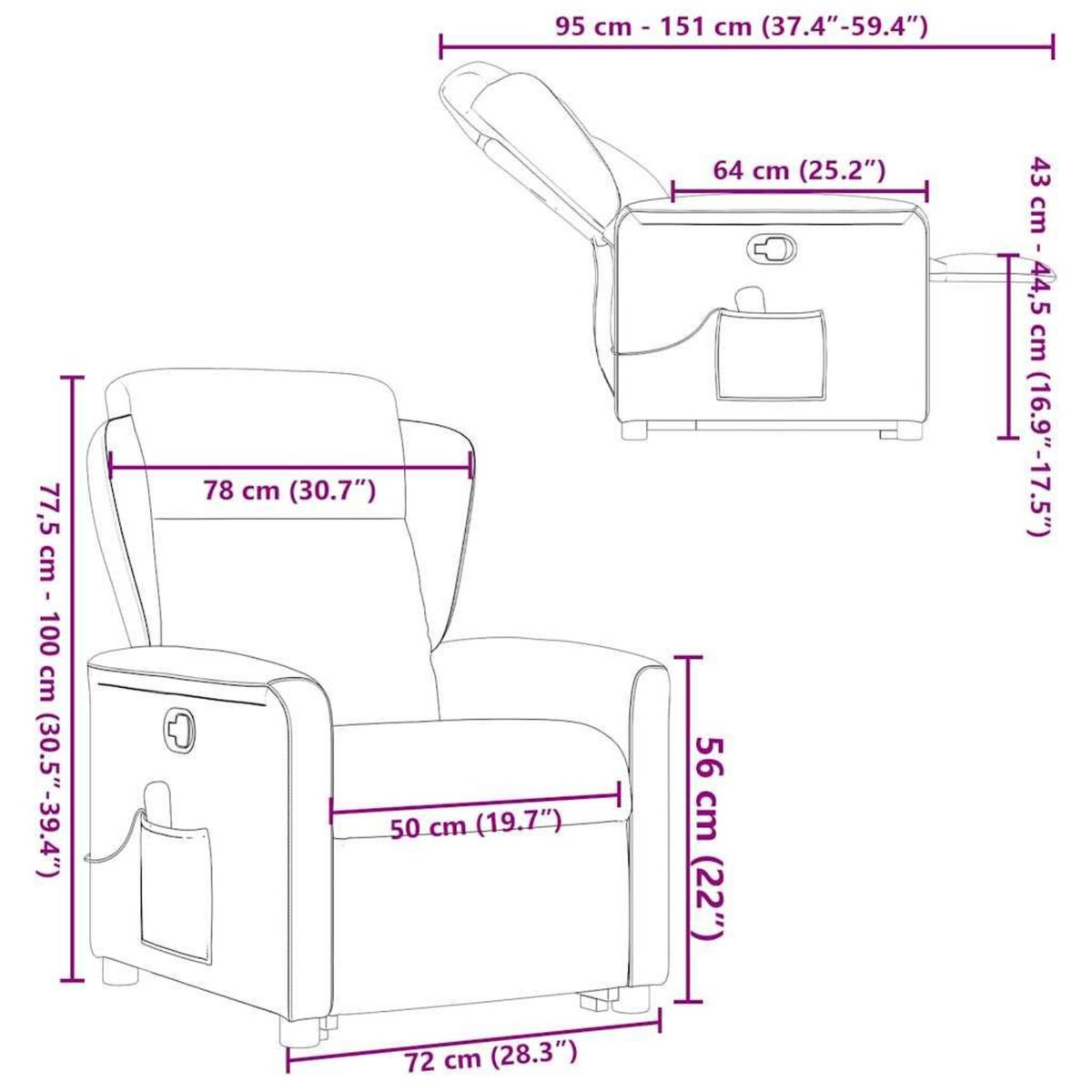 VIDAXL Fauteuil inclinable de massage Marron fonce Tissu