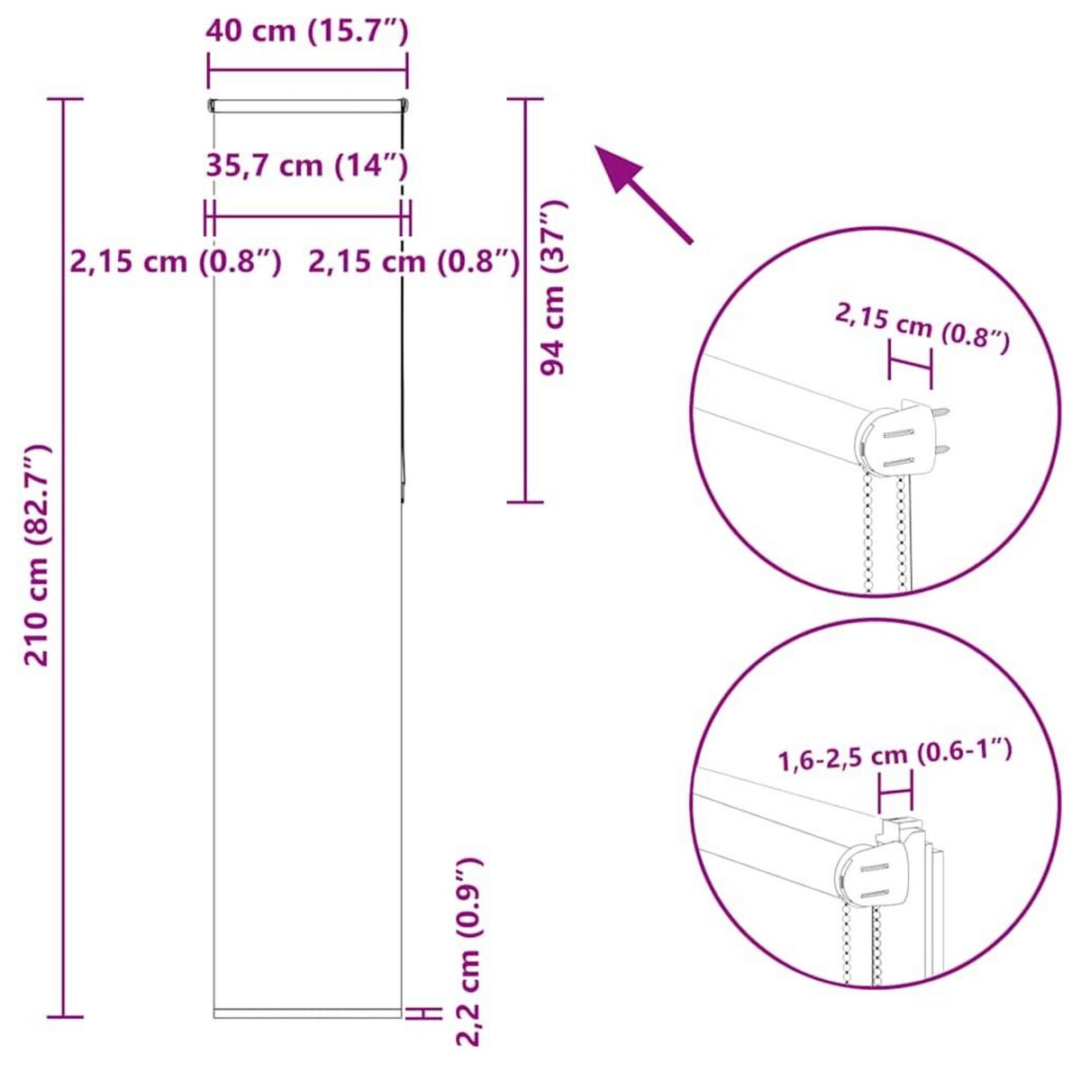 VIDAXL Store enrouleur occultant rouge largeur du tissu 35,7 cm