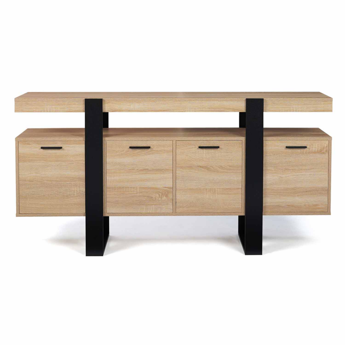 ID MARKET Buffet 160 cm PHOENIX XXL 4 portes bois et noir