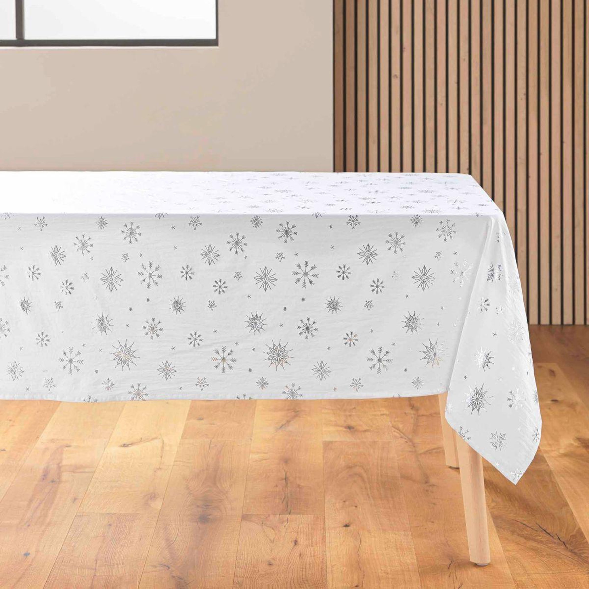 Douceur d'Intérieur Nappe antitache imprimé  astrelia  140x240cm blanc & argent