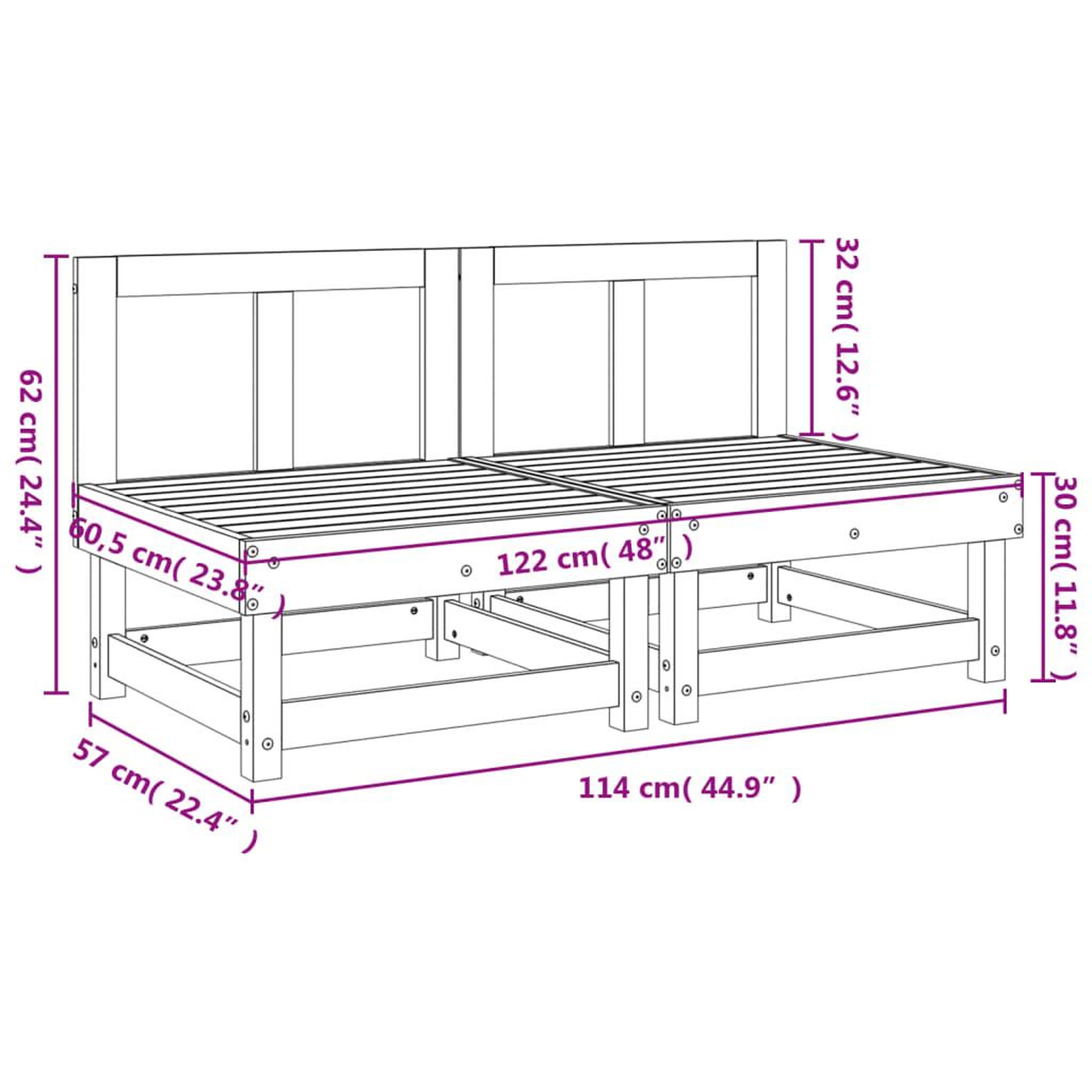 Voir la diapositive 6 : VIDAXL Canapes centraux de jardin 2 pcs gris bois de pin massif