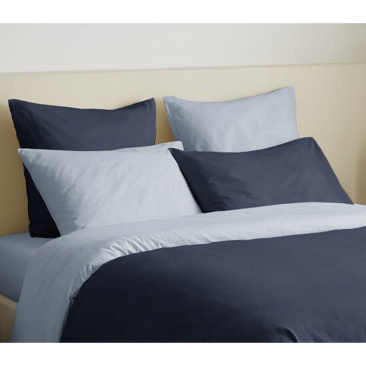 COTON PUR Pack complet 6 pièces Marine/Bleu Ciel réversible housse de couette pour lit 160 x 200 cm