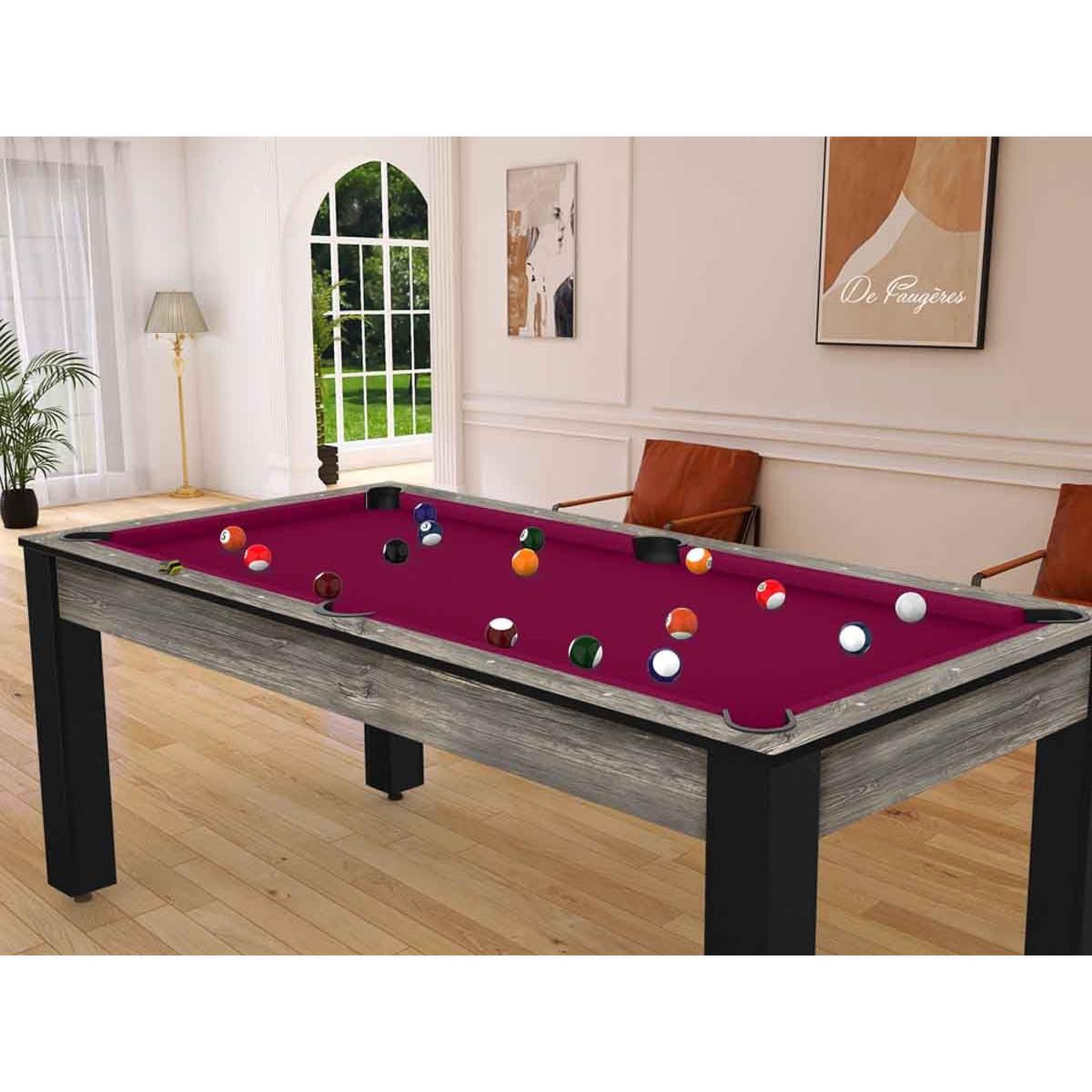 Voir la diapositive 3 : DE FAUGERES Table de Billard Convertible  Oregon  213cm Naturel & Prune