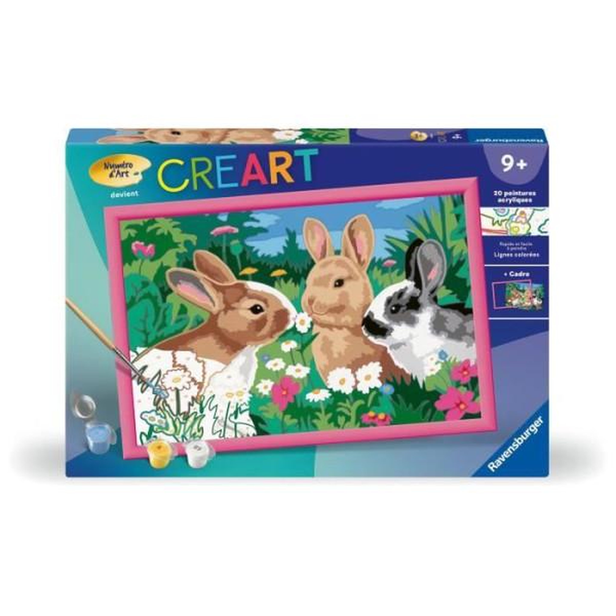 Voir la diapositive 1 : RAVENSBURGER CreArt Kids 31x21cm Lapins dans le pré, Kit de peinture par numéros Numéro d'Art, Des 9 ans, 25847, Ravensburger