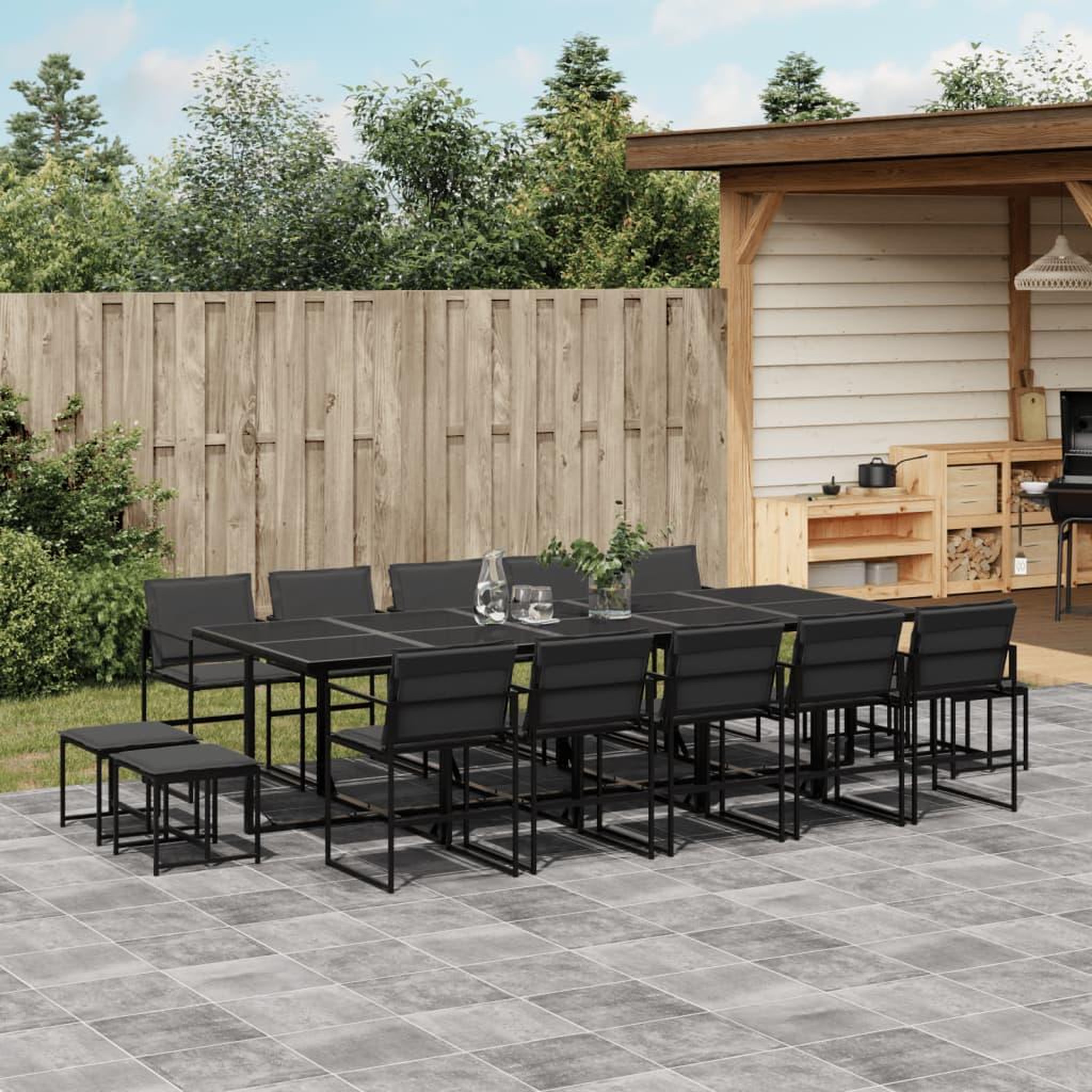 VIDAXL Ensemble a manger de jardin avec coussins 15 pcs noir textilene