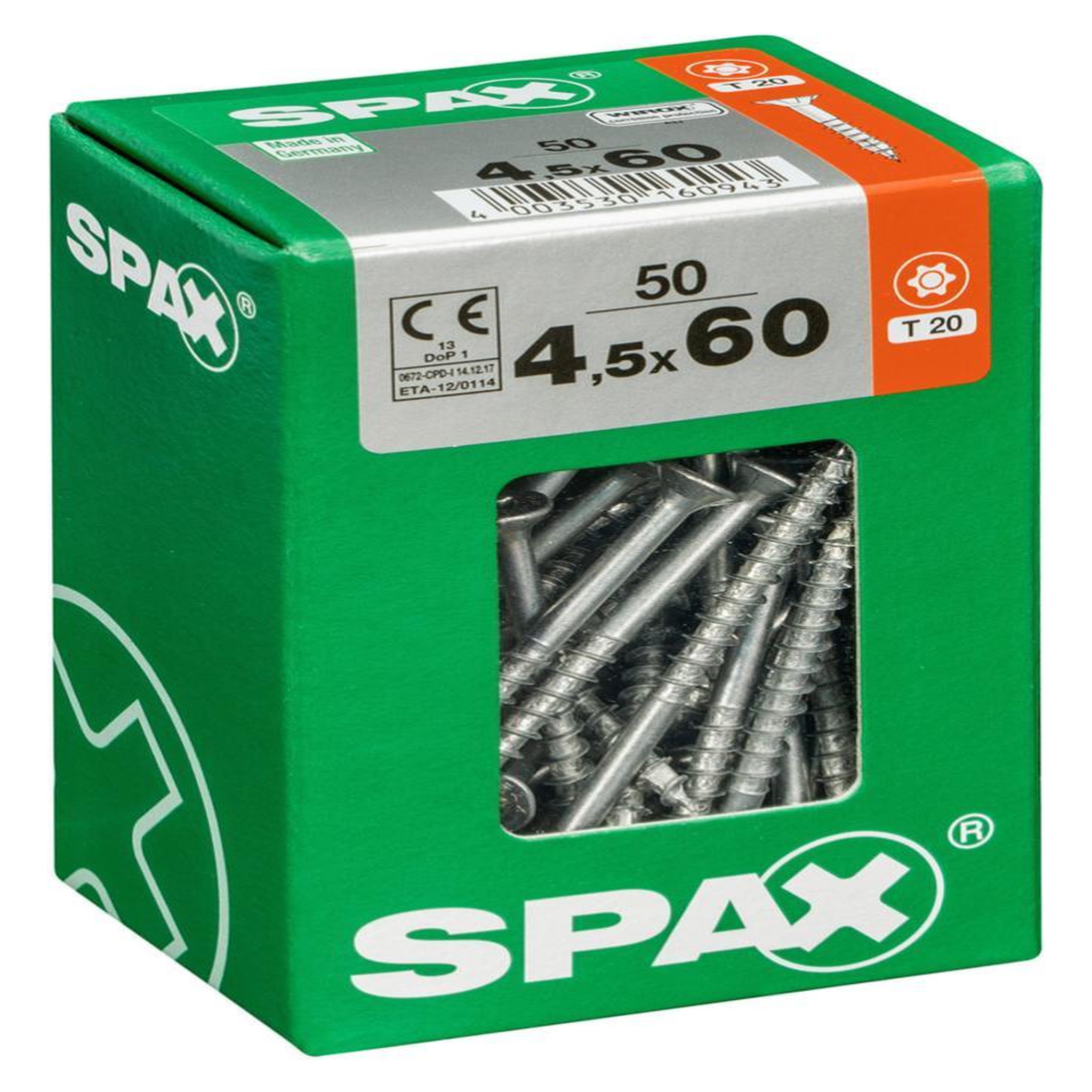 CENTRALE BRICO Lot de 50 vis acier tête fraisée torx SPAX, Diam.4.5 mm x L.60 mm
