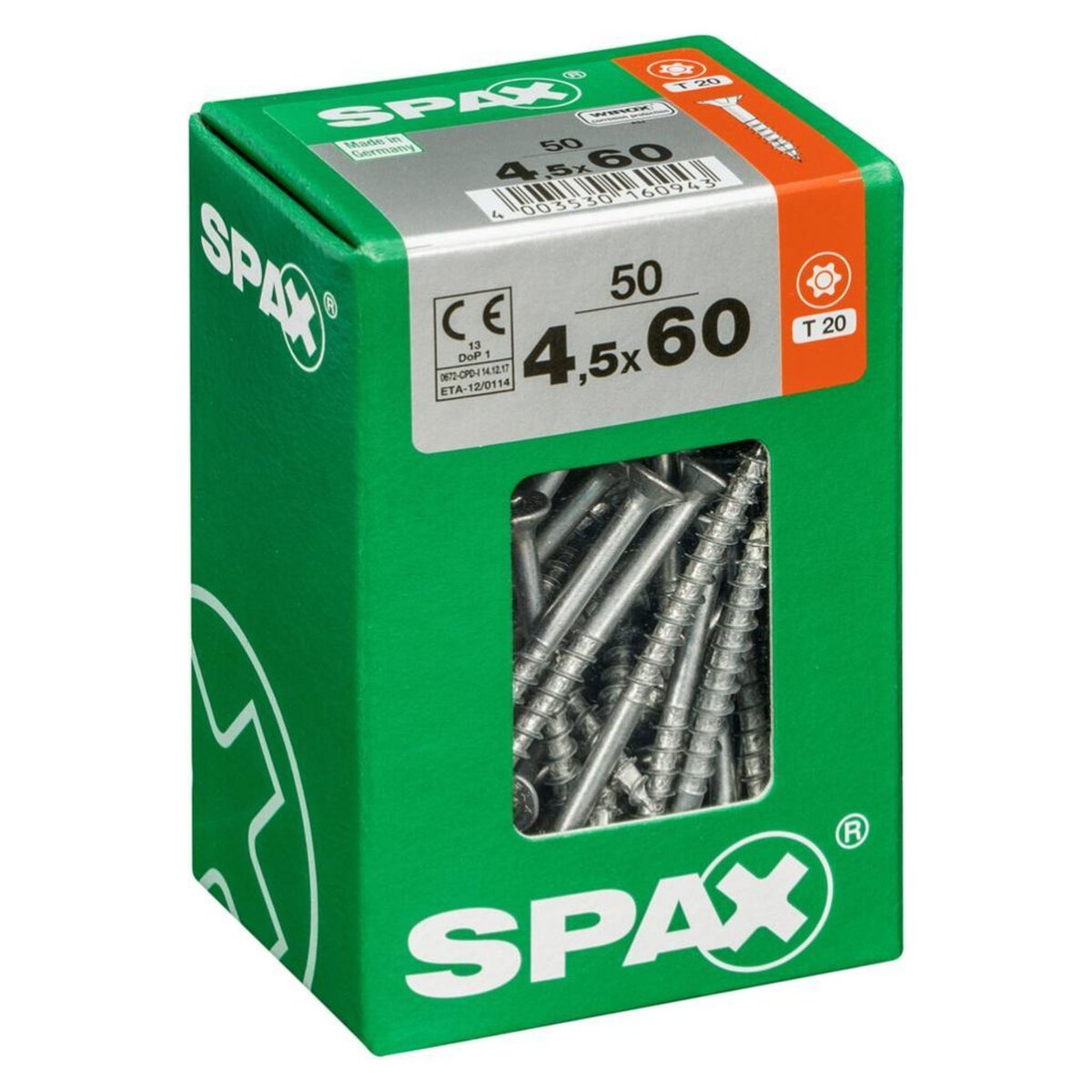 CENTRALE BRICO Lot de 50 vis acier tête fraisée torx SPAX, Diam.4.5 mm x L.60 mm