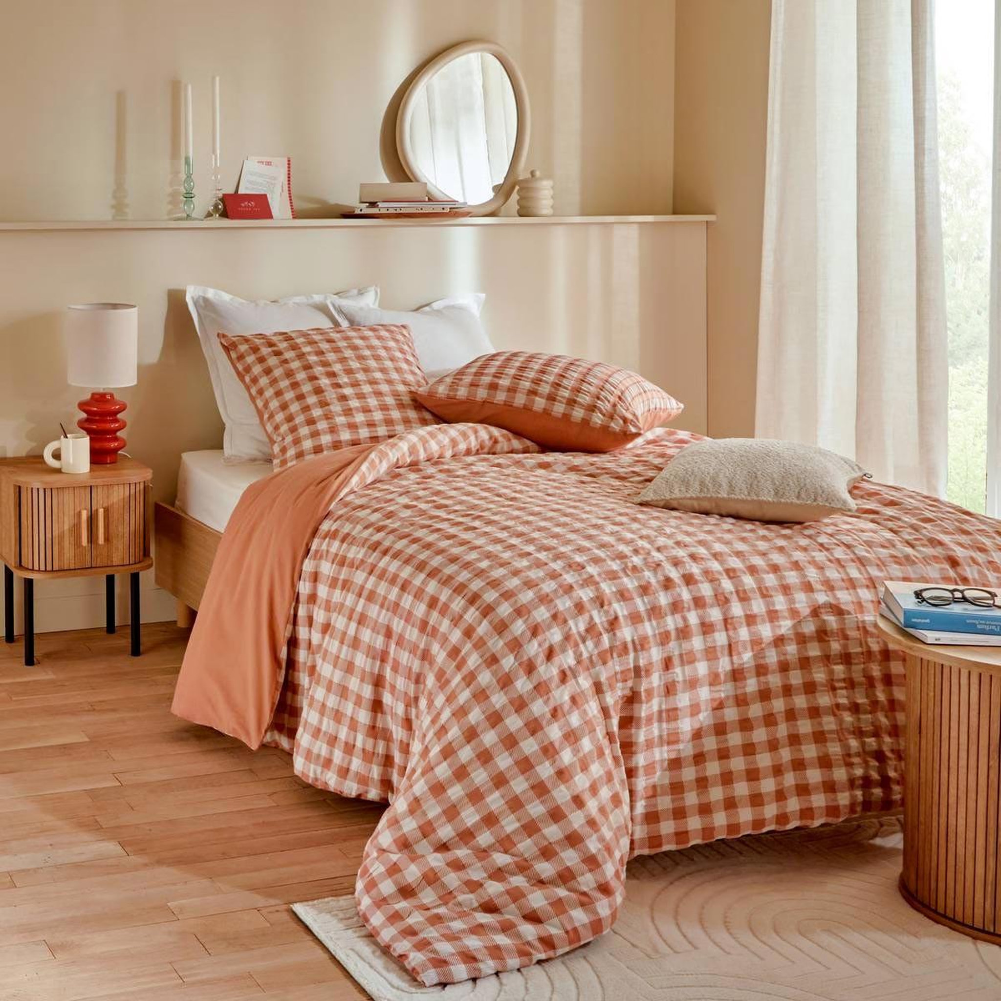 ATMOSPHERA Parure de lit 3 pièces  vichy  240x220cm terracotta