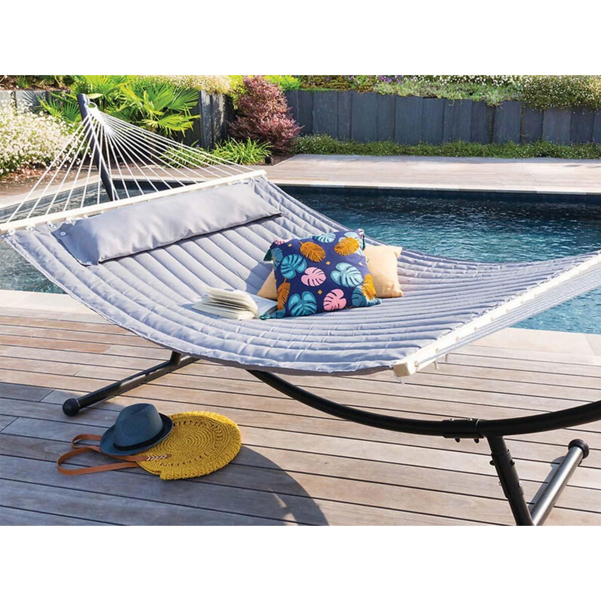 HESPERIDE Toile de hamac matelassé gris perle Akio - Hespéride