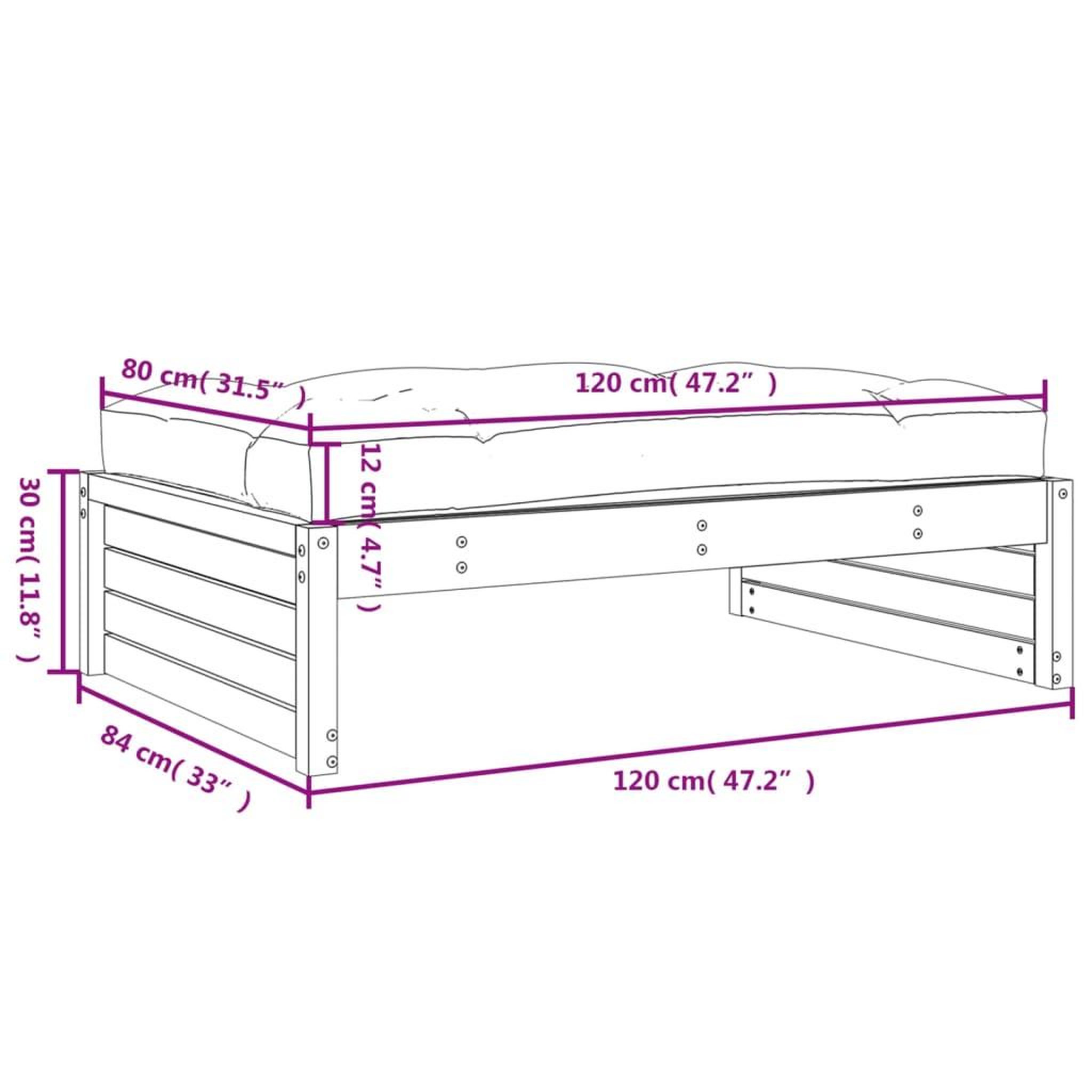 Voir la diapositive 6 : VIDAXL Repose-pied de jardin 120x80 cm bois de pin massif