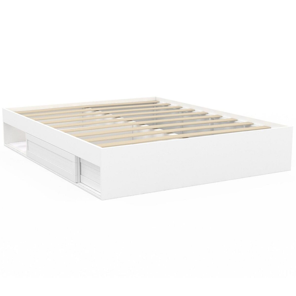 ID MARKET Cadre de lit double SALEM avec rangements et sommier 160 x 200 cm blanc