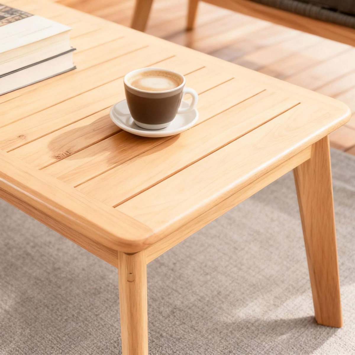 CONCEPT USINE Salon de jardin 4 places en bois avec 2 tables gris anthracite et bois ROSARIO