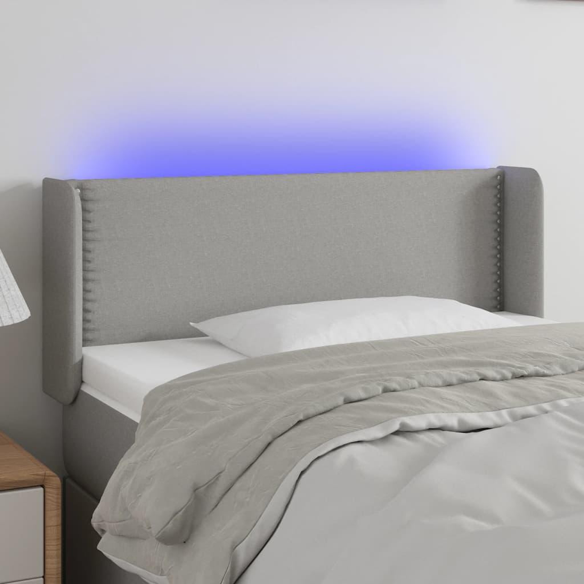 Voir la diapositive 1 : VIDAXL Tete de lit a LED Gris clair 83x16x78/88 cm Tissu