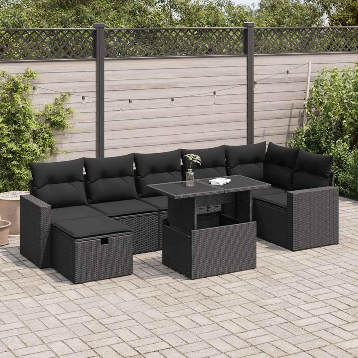 VIDAXL Salon de jardin 8 pcs avec coussins noir resine tressee