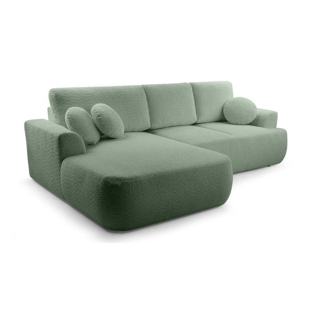 BEST MOBILIER Candela - canapé d'angle gauche 4 places - convertible avec coffre - en tissu bouclette