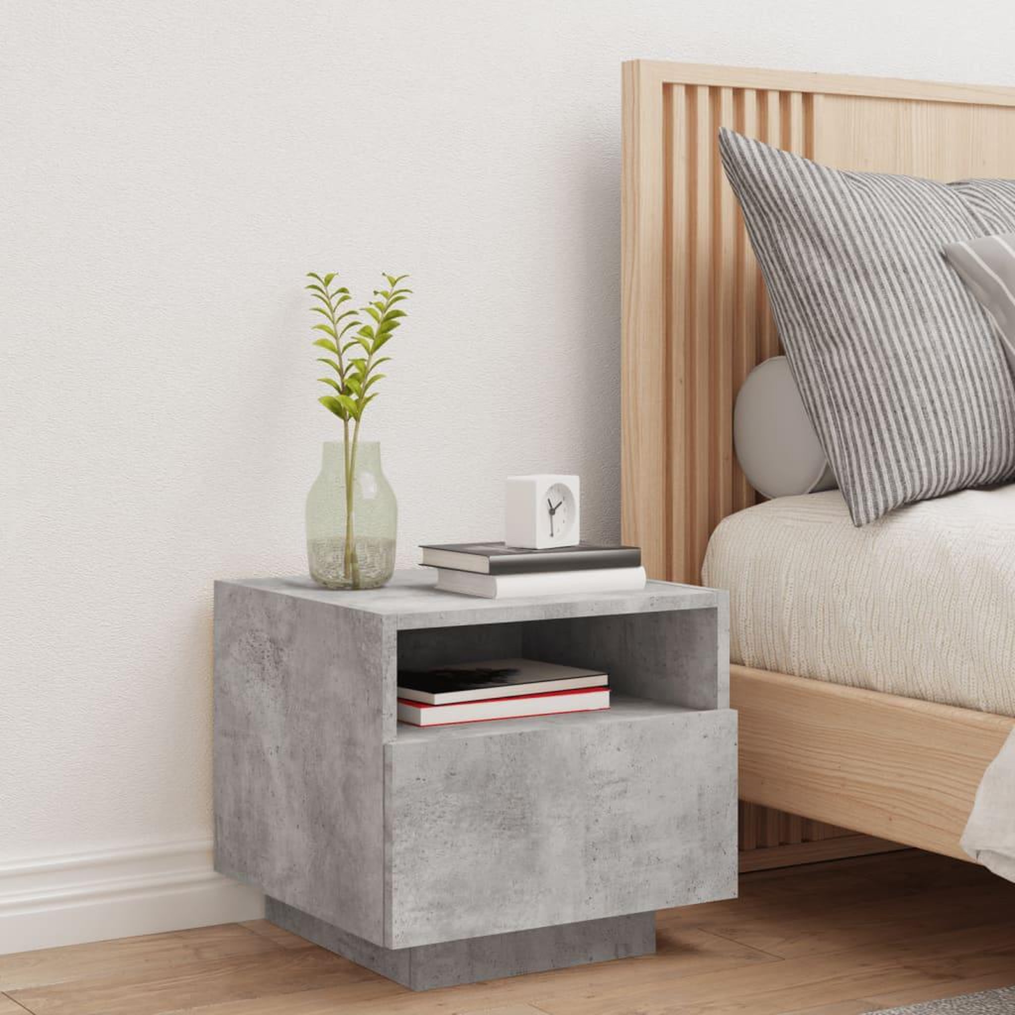 Voir la diapositive 3 : VIDAXL Table de chevet avec lumieres LED gris beton 40x39x37 cm