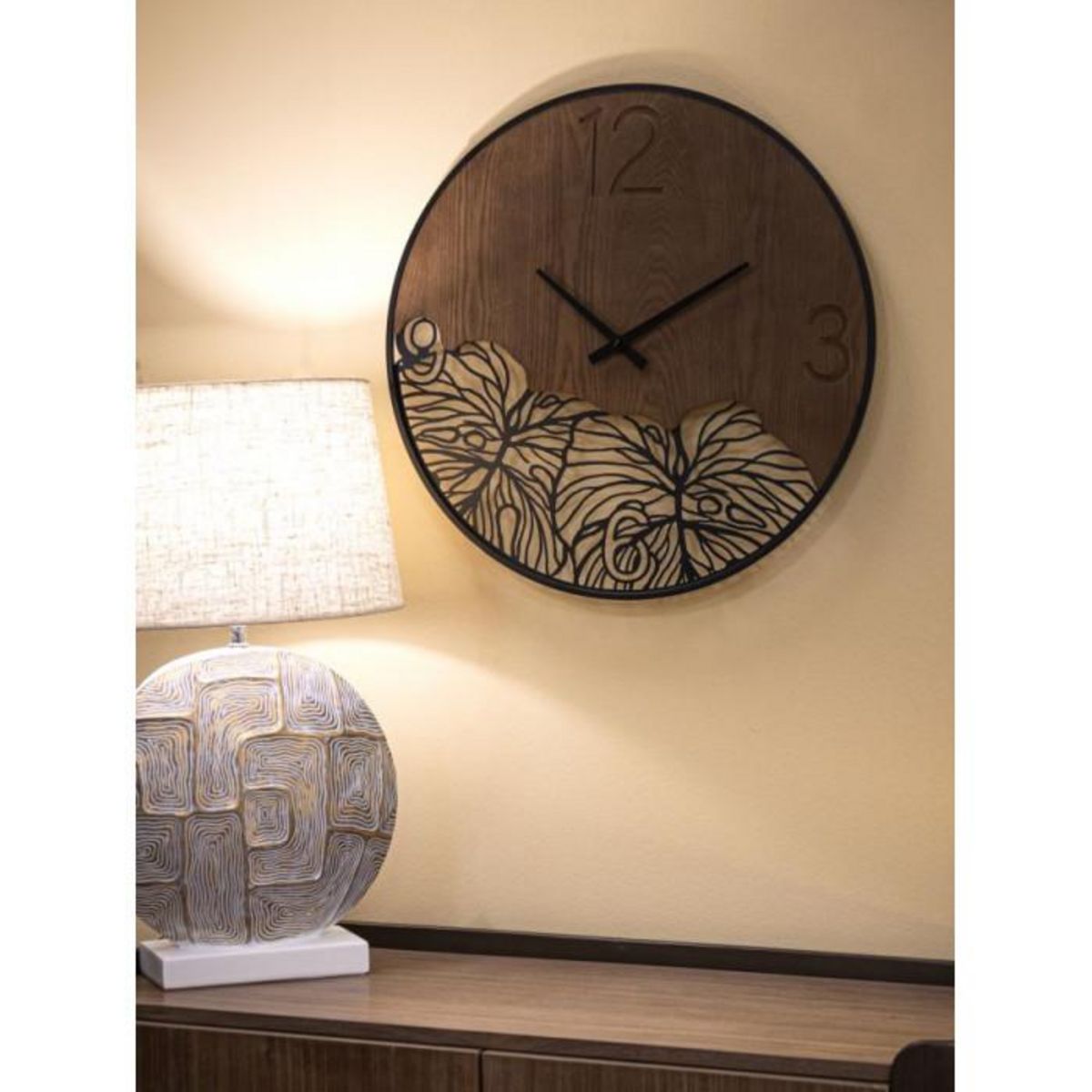 Paris Prix Horloge Murale Design  Leaf  60cm Marron & Noir
