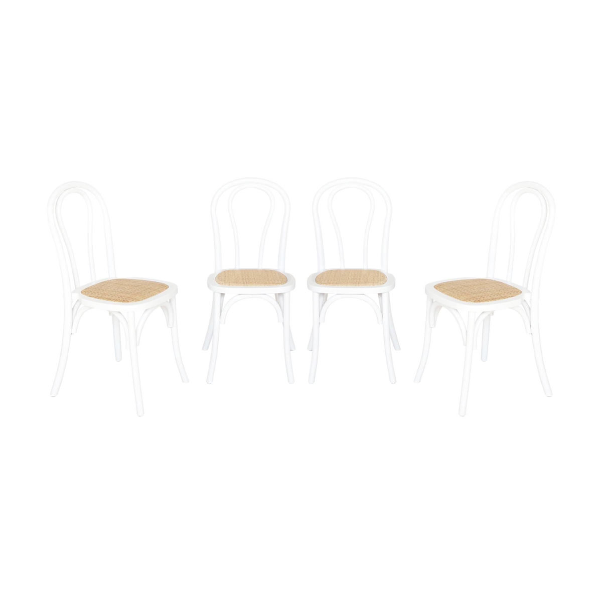 SWEEEK Lot de 4 chaises vintage en bois avec assise en rotin et dossier arrondi. coloris blanc. L 48 x P 49.5 x H 90cm