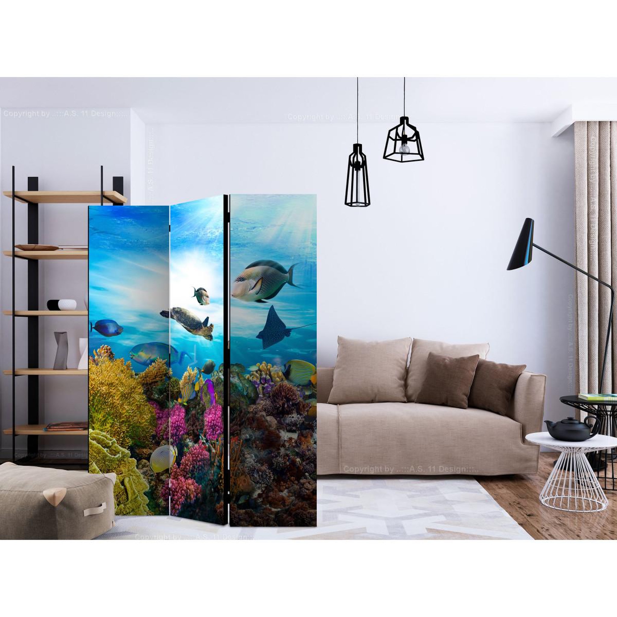 Voir la diapositive 2 : Paris Prix Paravent 3 volets  coral reef  135x172cm